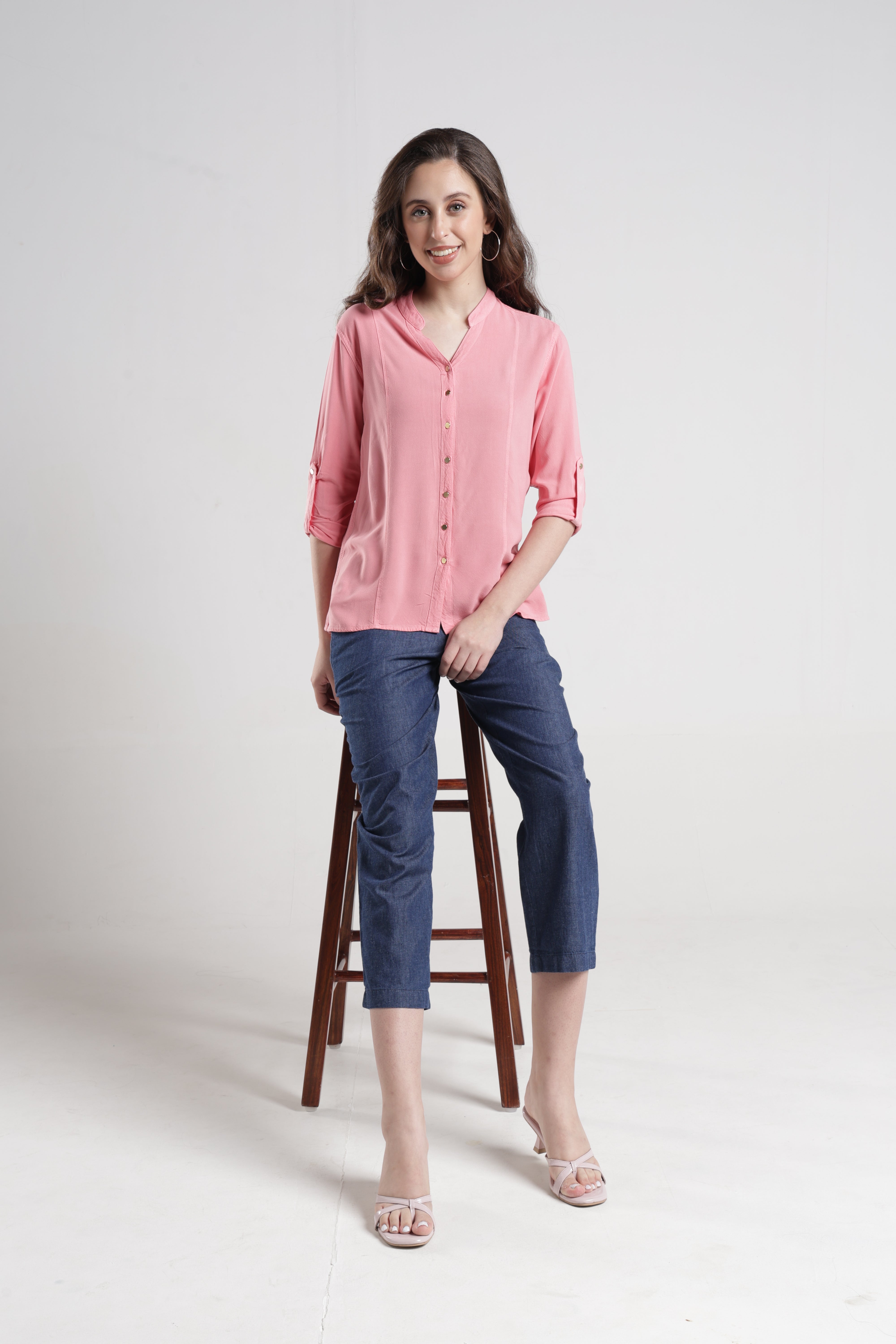 Identiti Women Indo Western Solid Shirt - Dust rose