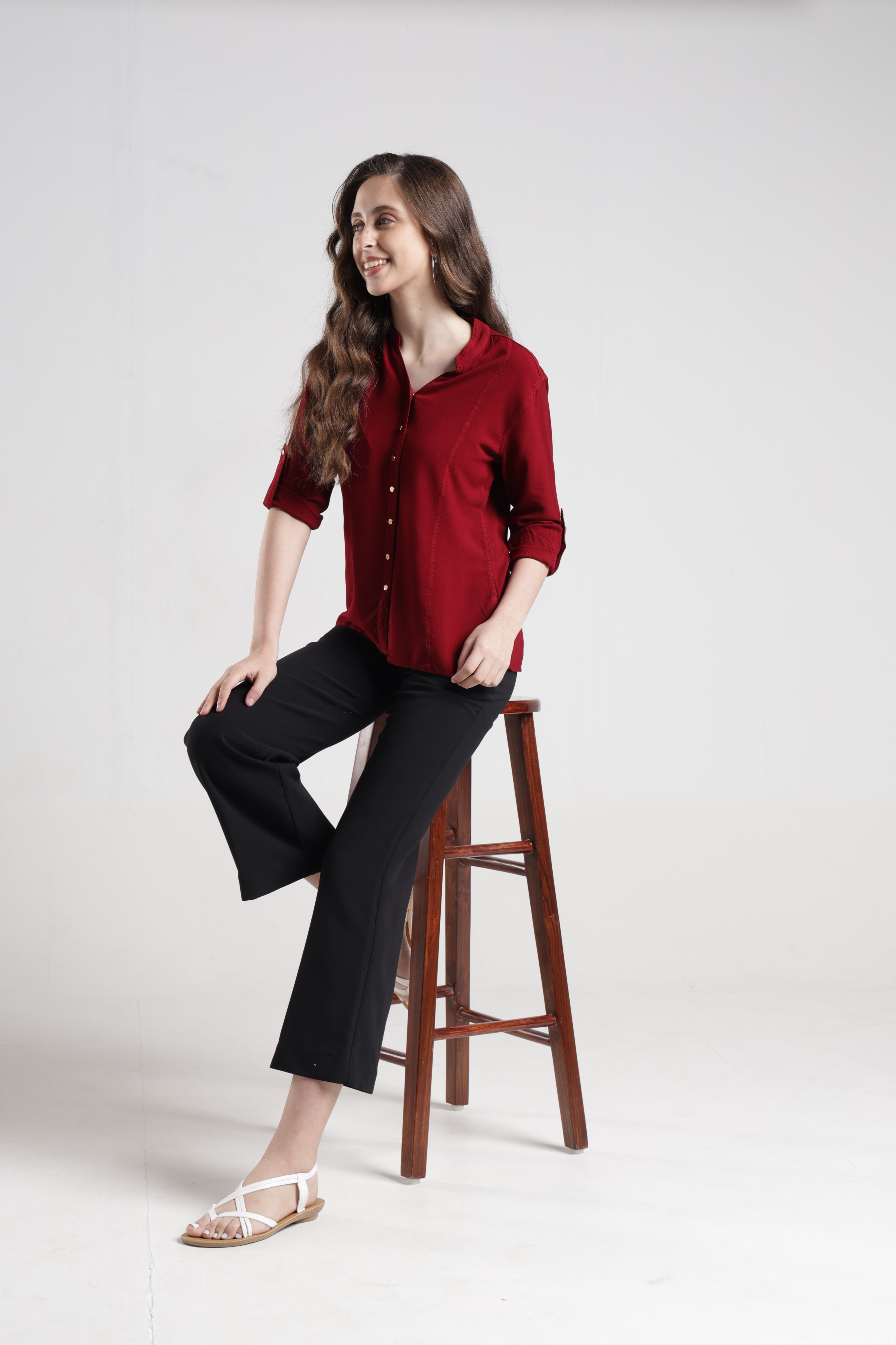 Identiti Women Indo Western Solid Shirt - Maroon
