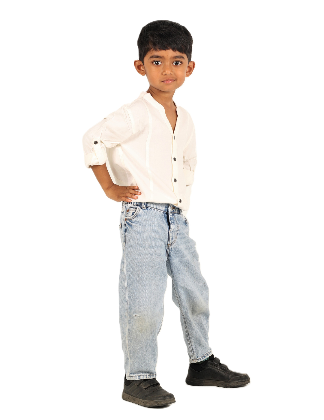 IDENTITI Boys Slim Fit Mandarin Collar Viscose Solid Shirt In White.