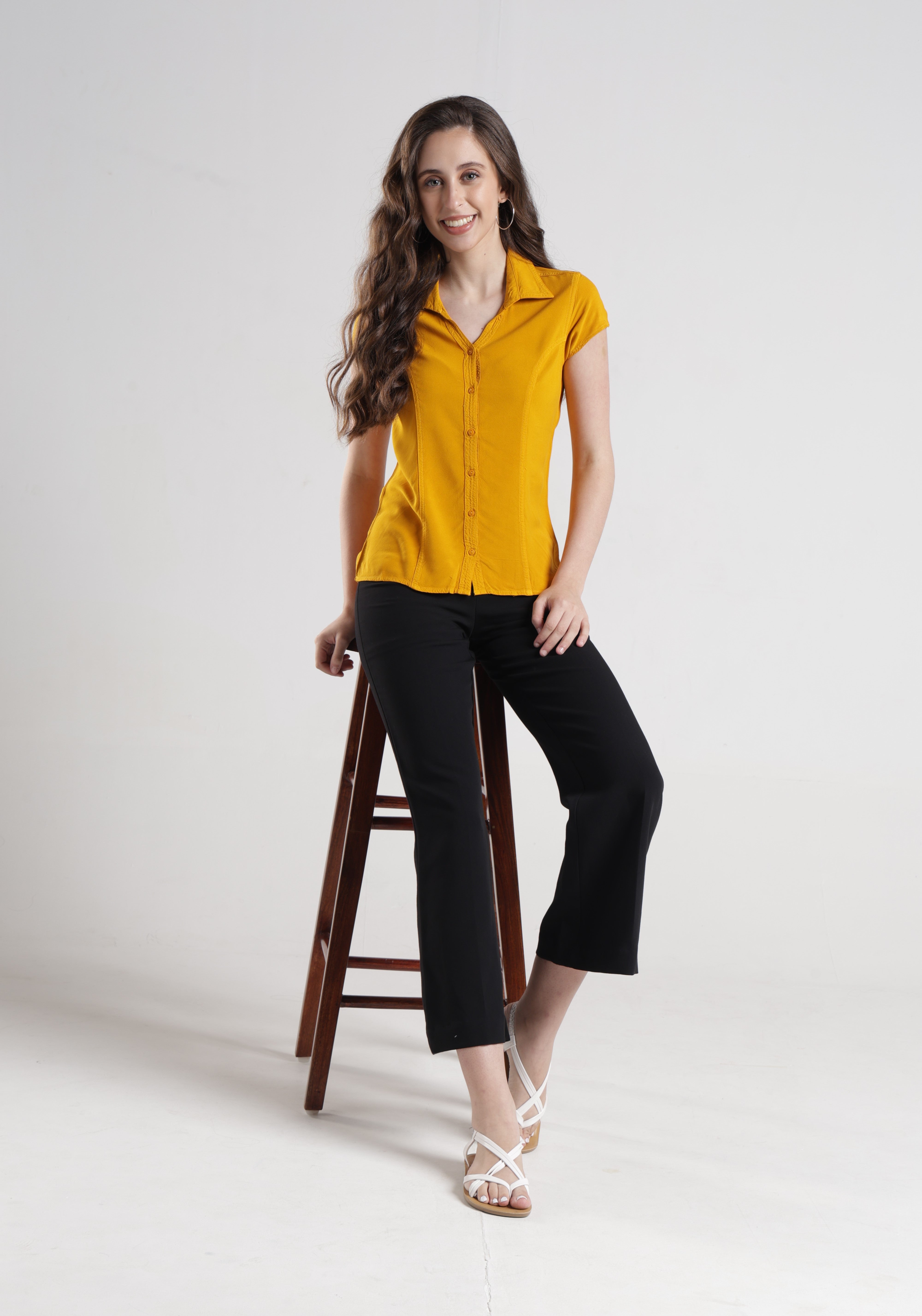Identiti Women Indo Western Solid Shirt - Mustard