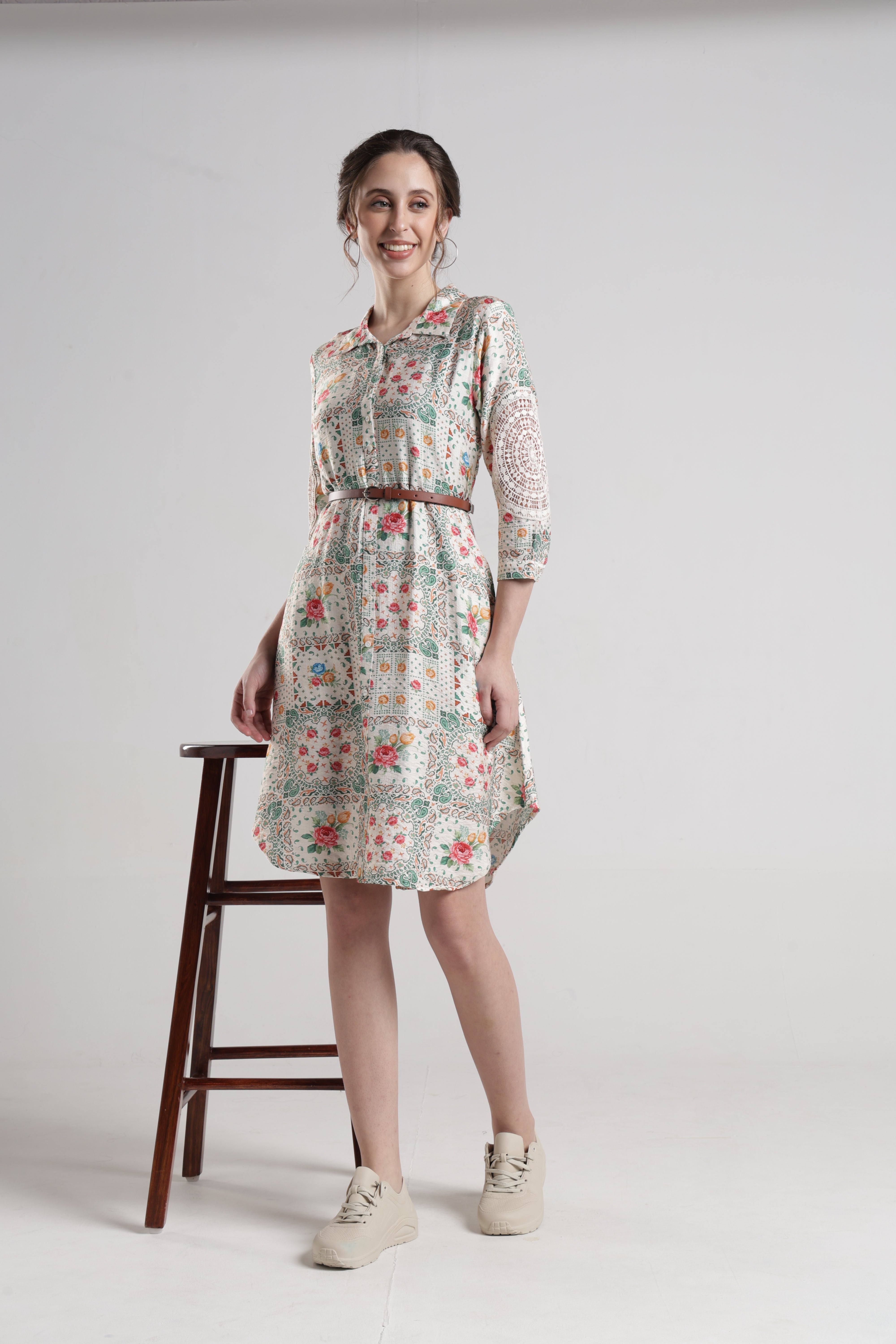 Identiti Women Casual Printed Dress - Cream