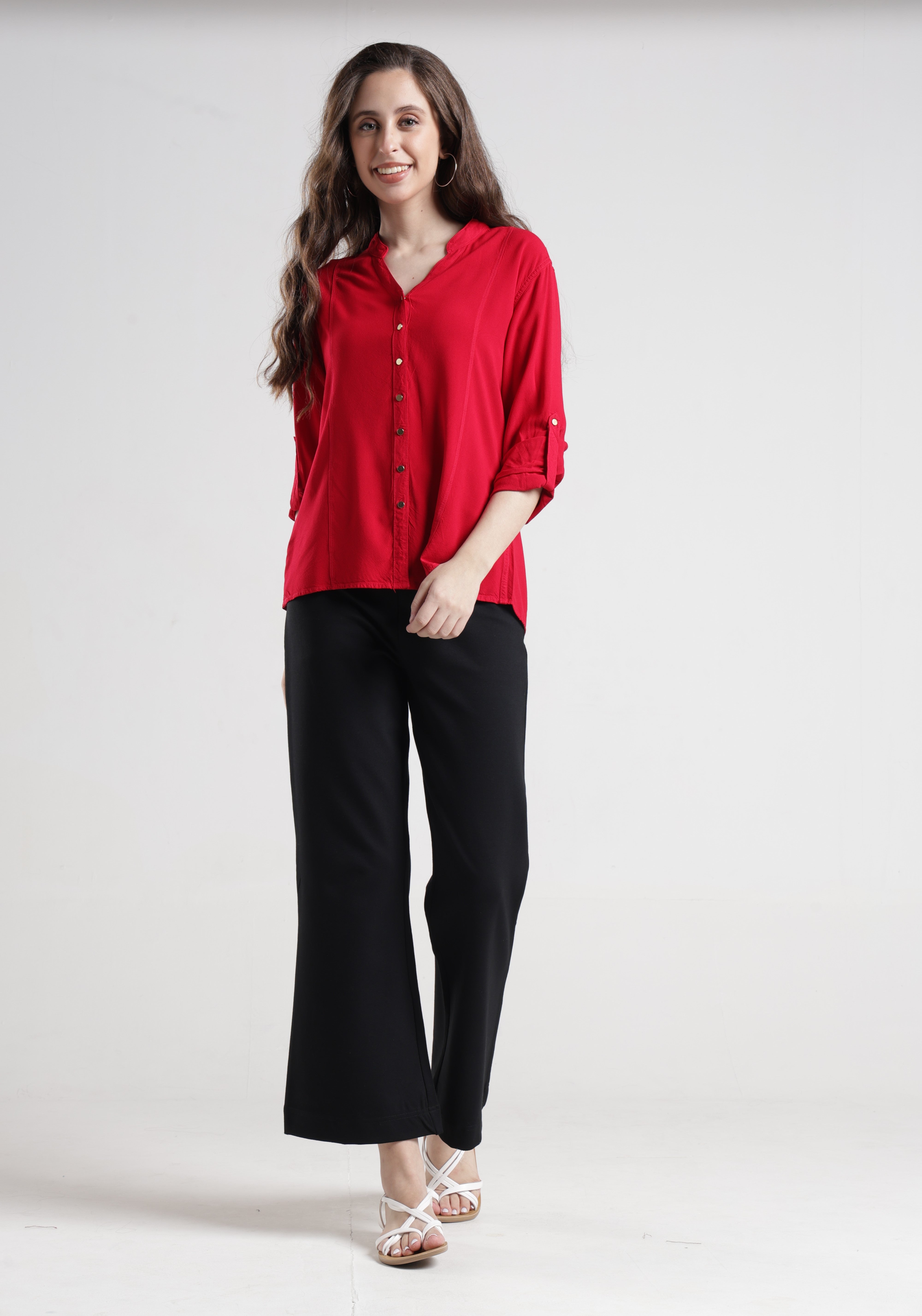 Identiti Women Indo Western Solid Shirt - Red