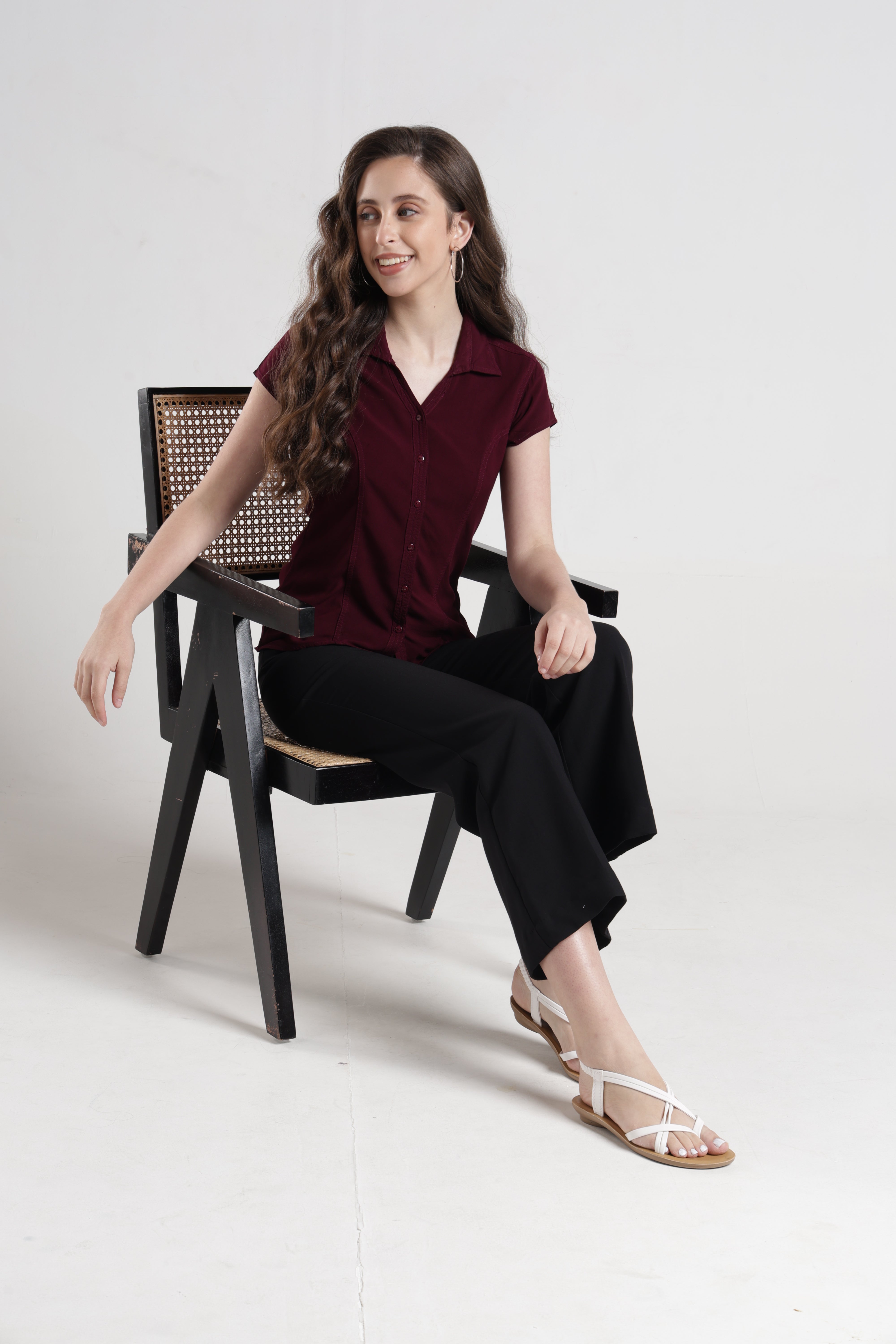 Identiti Women Indo Western Solid Shirt - Wine