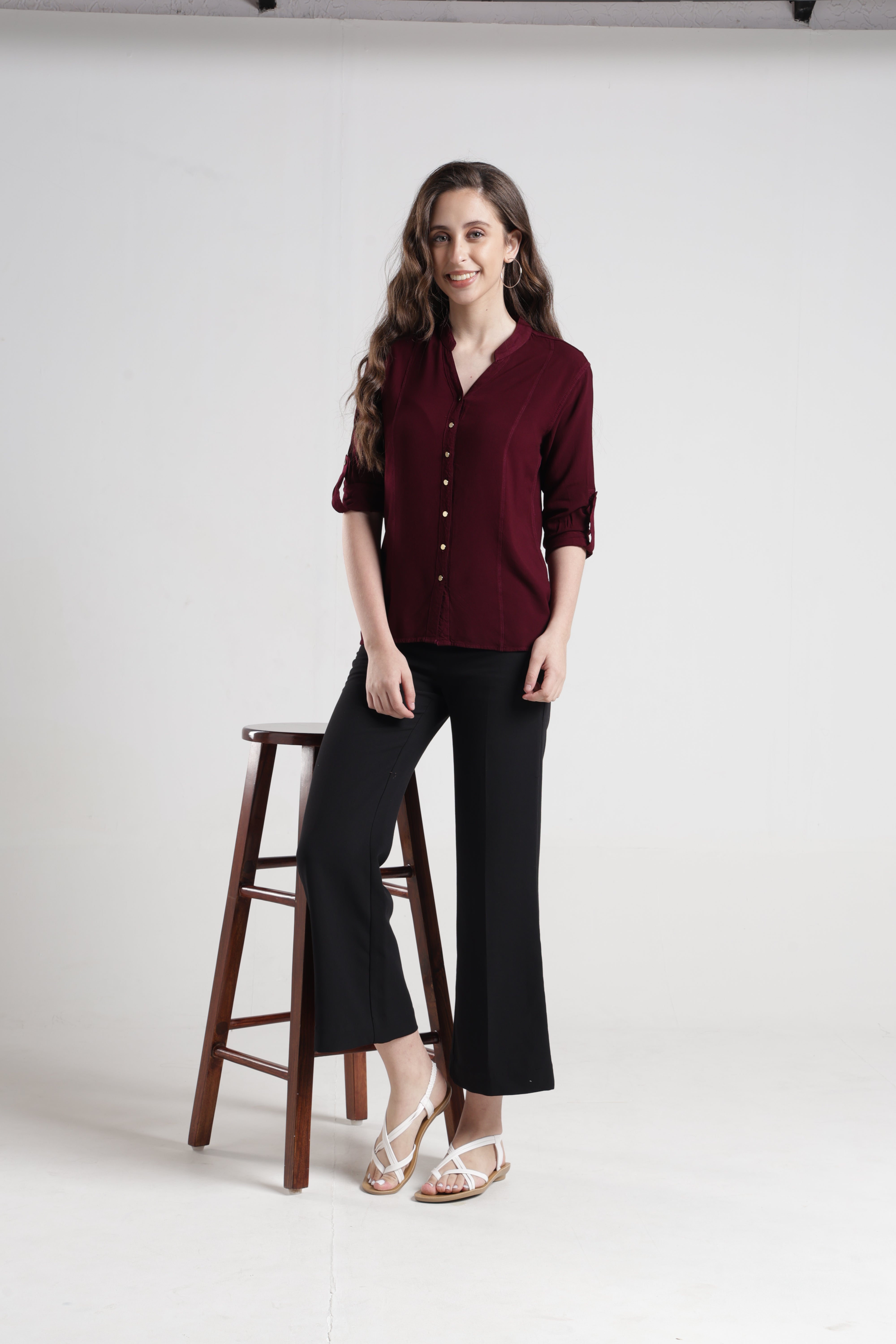 Identiti Women Indo Western Solid Shirt - Wine