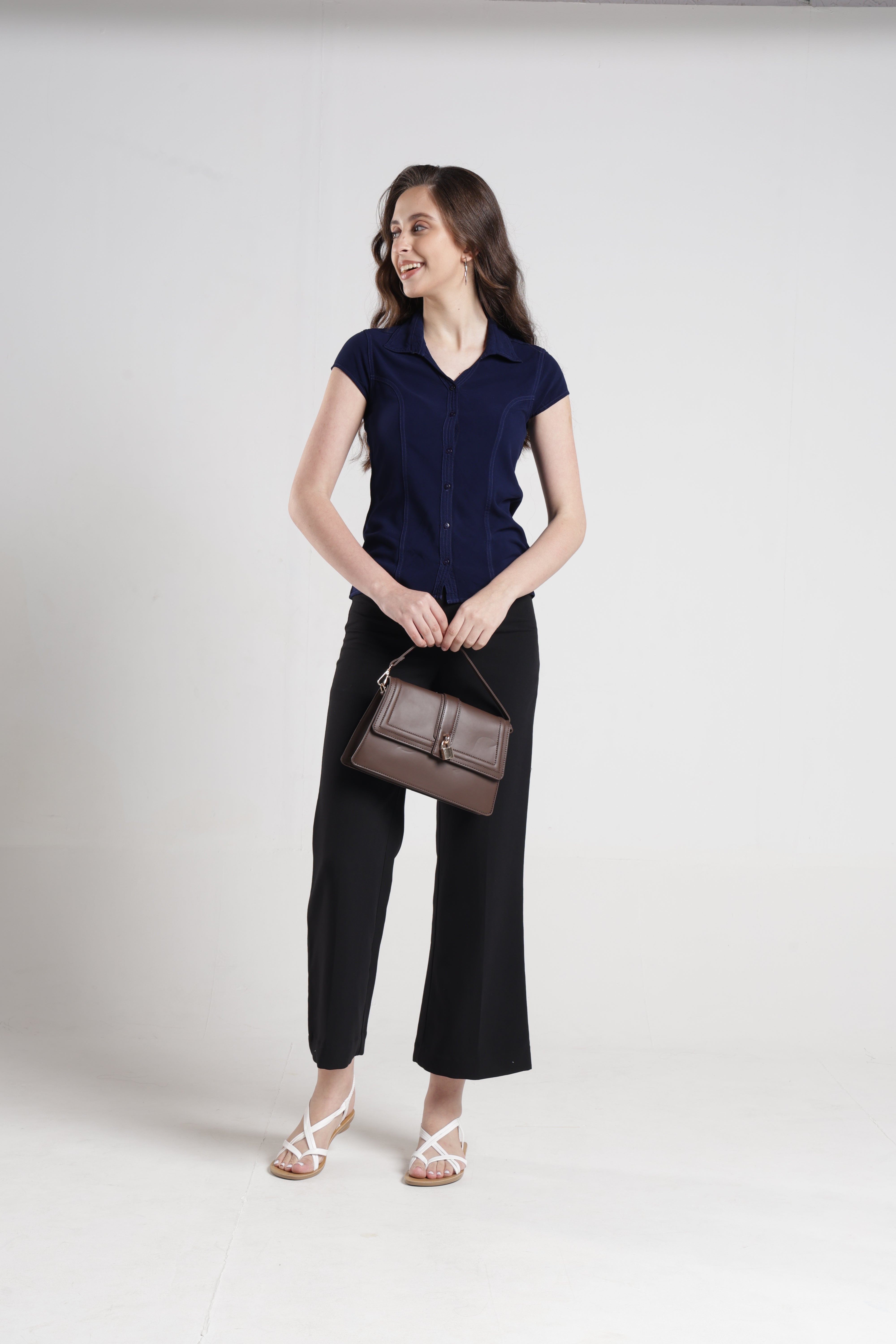 Identiti Women Indo Western Solid Shirt - Navy.