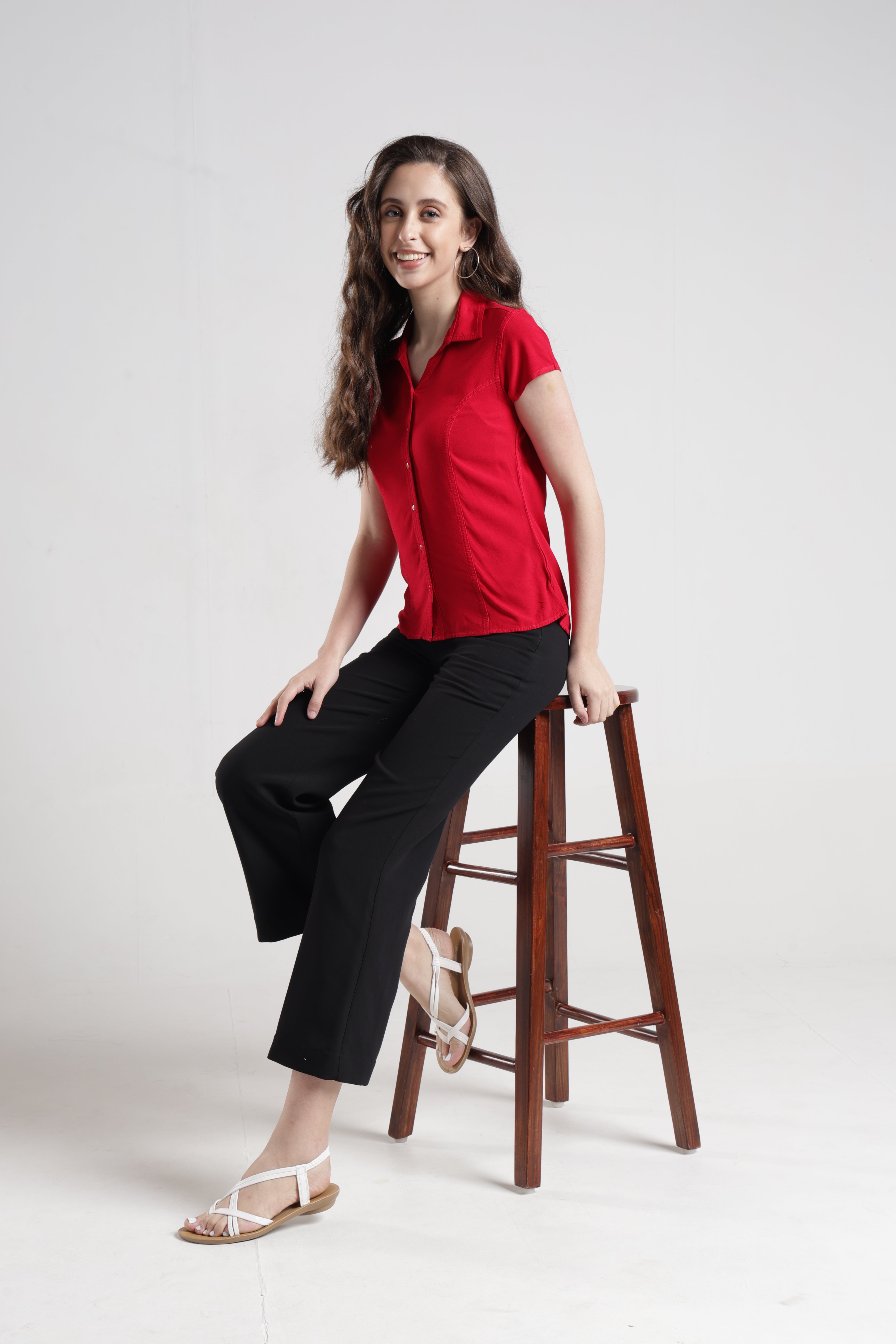 Identiti Women Indo Western Solid Shirt - Red