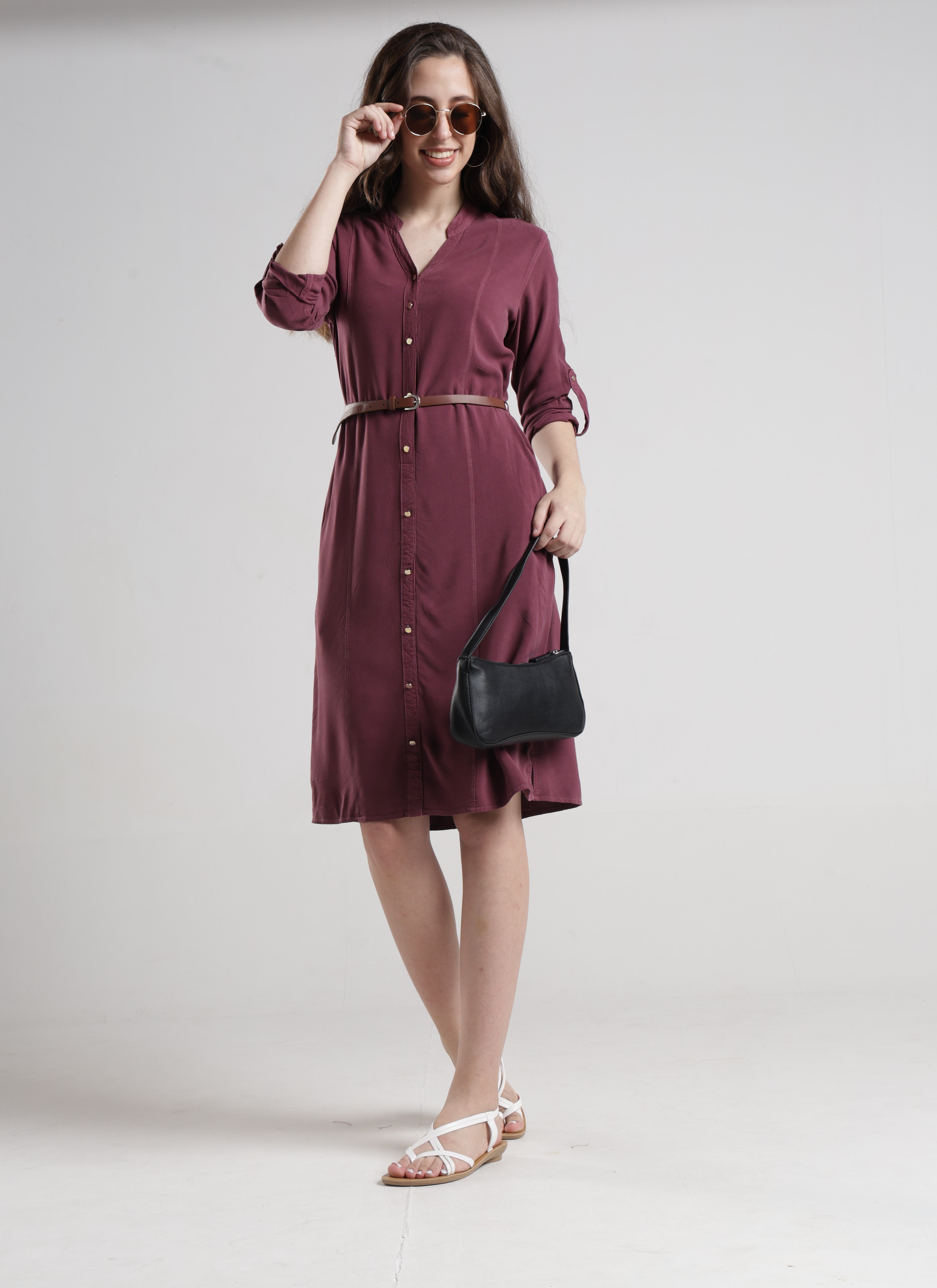 Identiti Women Indo Western Solid Dress - Onion.