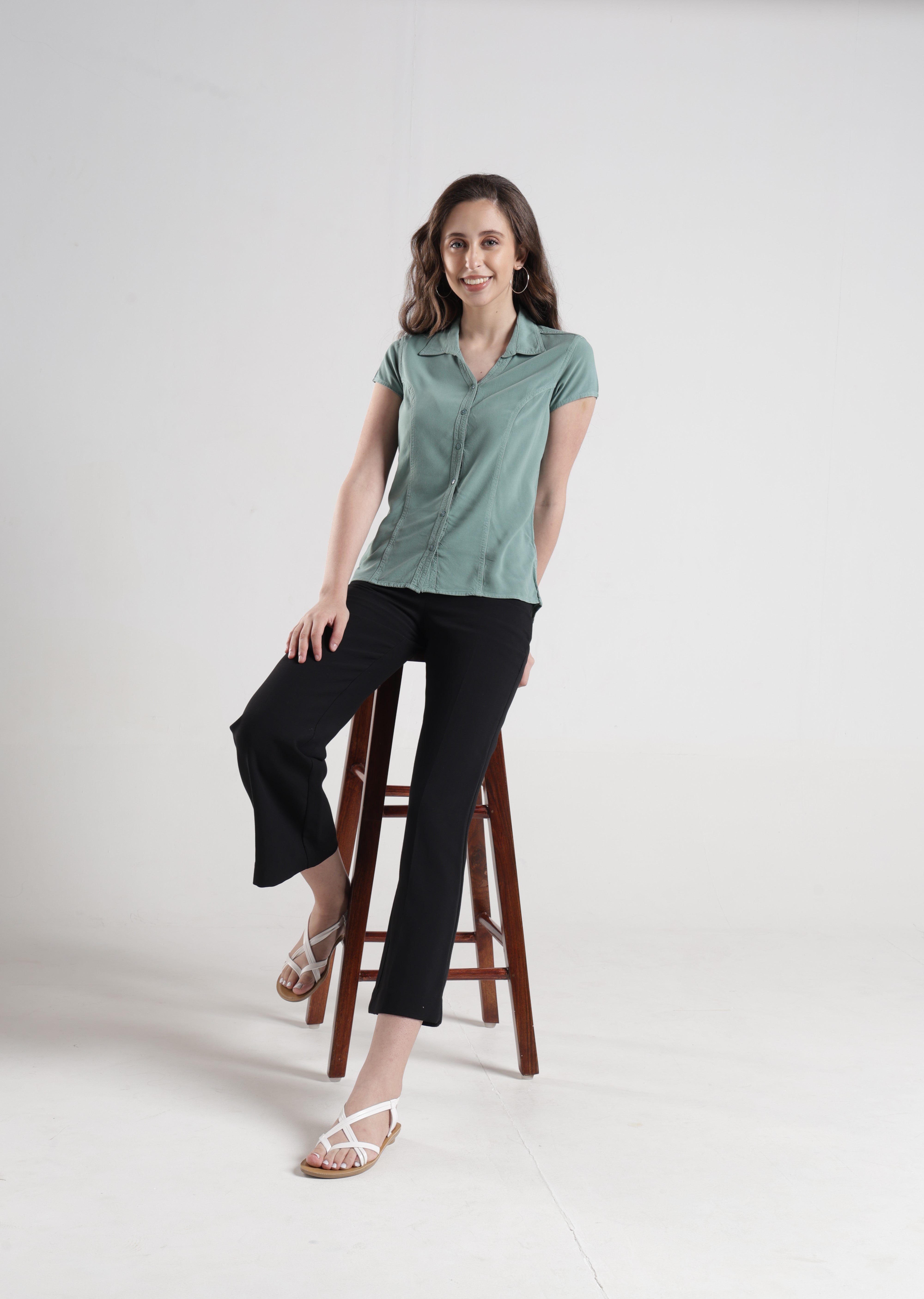 Identiti Women Indo Western Solid Shirt - Mint