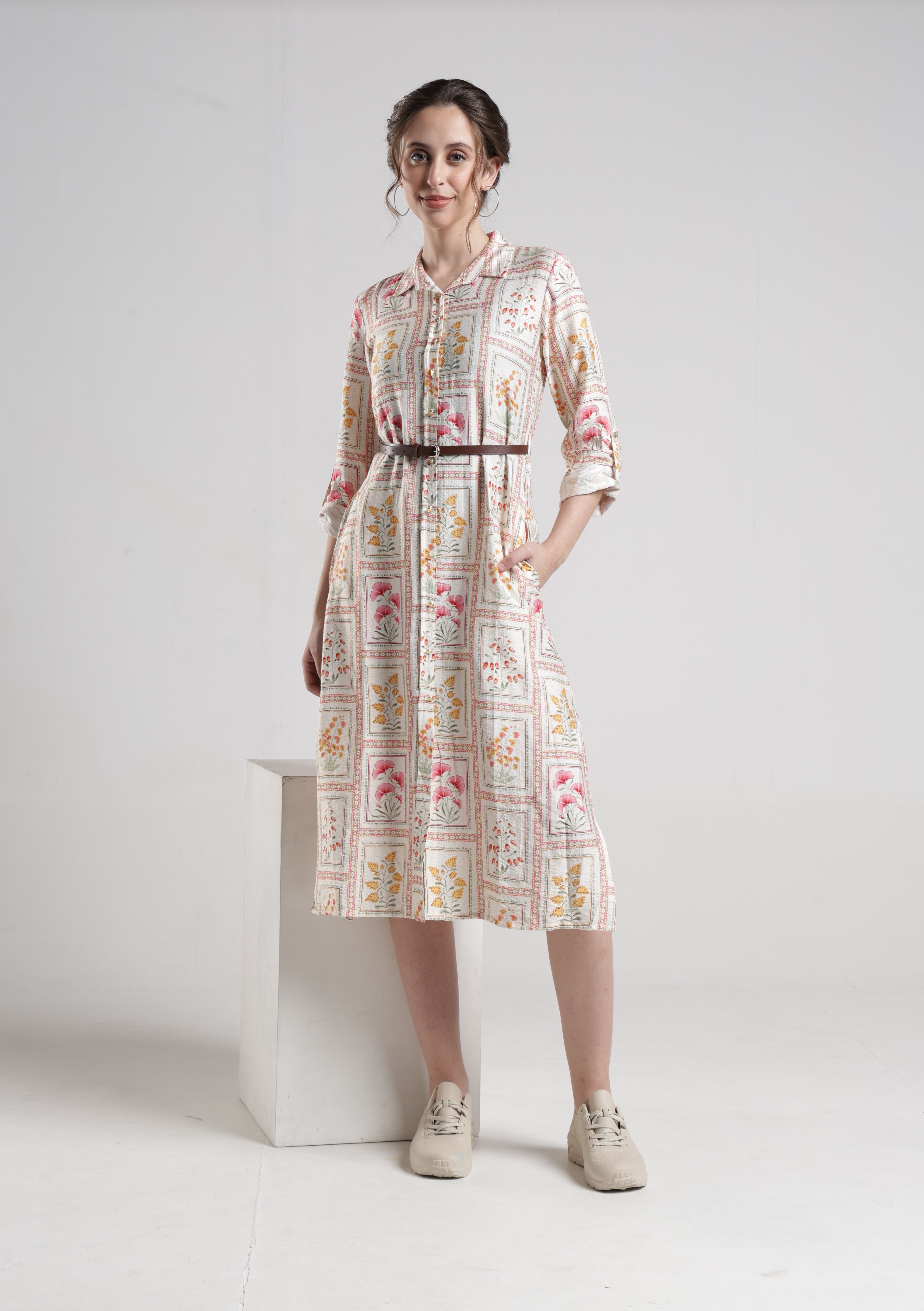 Identiti Women Casual Printed Dress - Cream