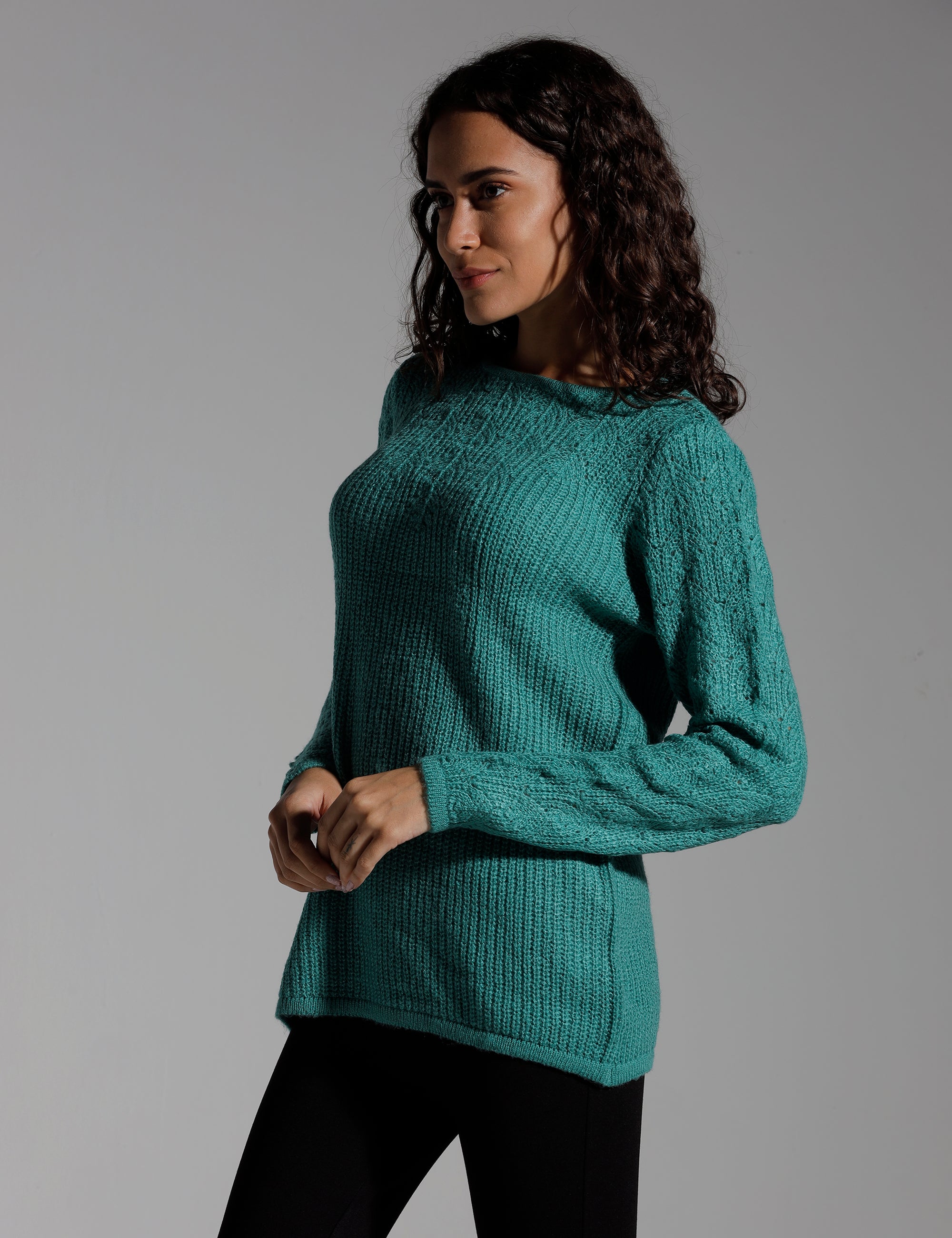 Identiti women green jaquard knit sweater