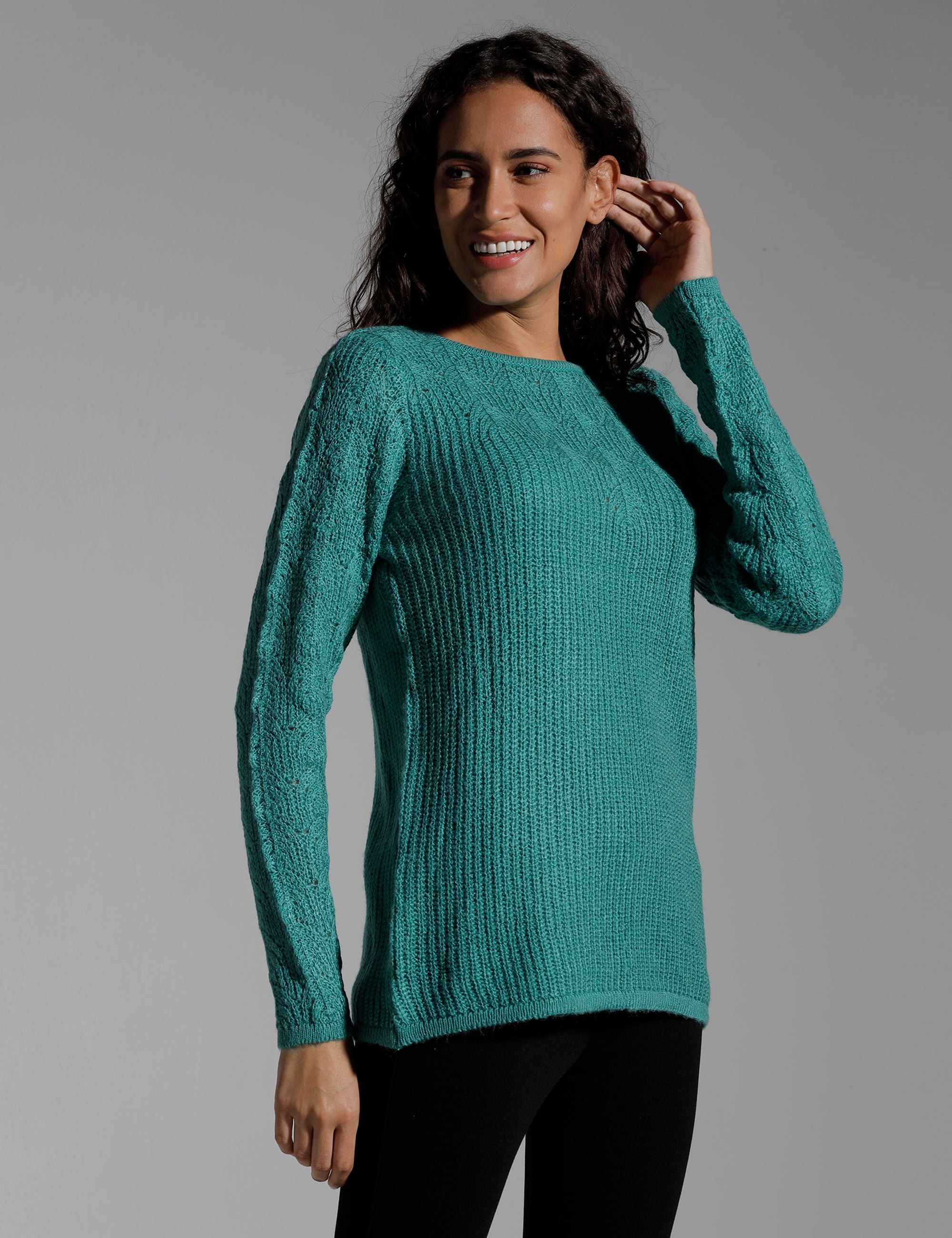 Identiti women green jaquard knit sweater