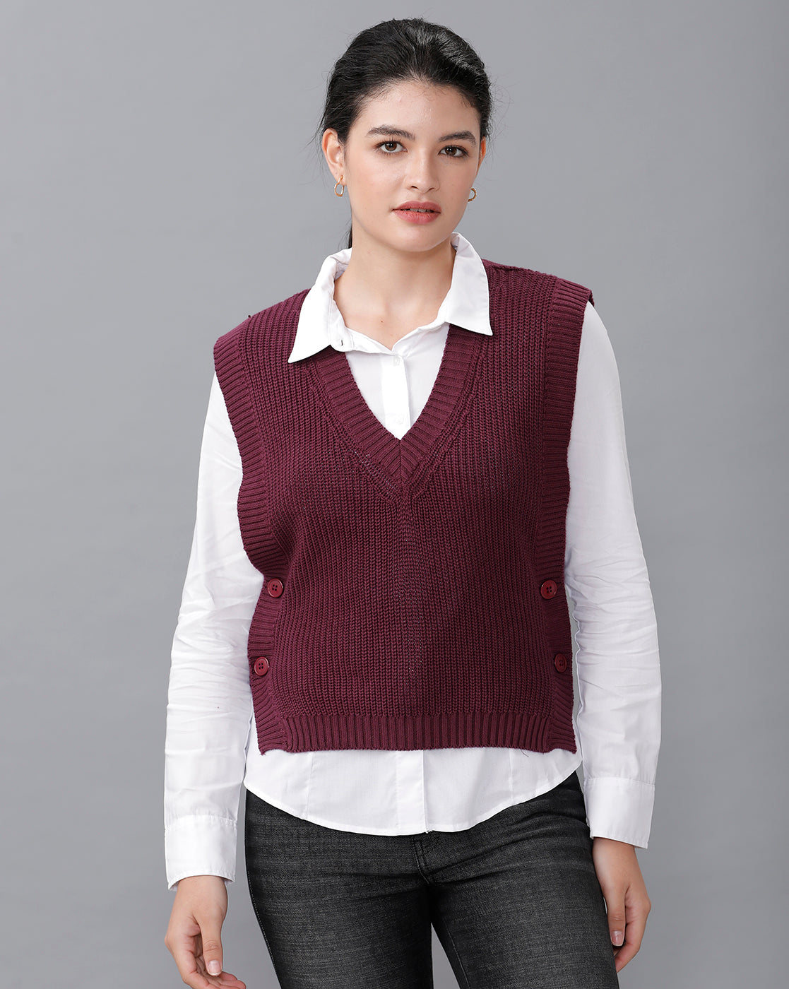 Identiti Women Solid Sweater Vest - Purple (S & M size 8) (L & XL size 12)