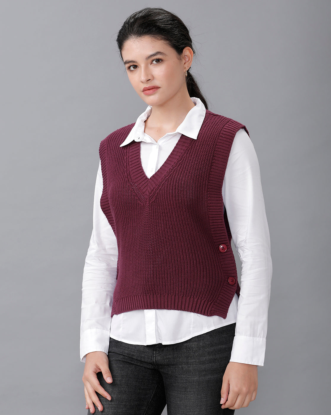 Identiti Women Solid Sweater Vest - Purple (S & M size 8) (L & XL size 12)