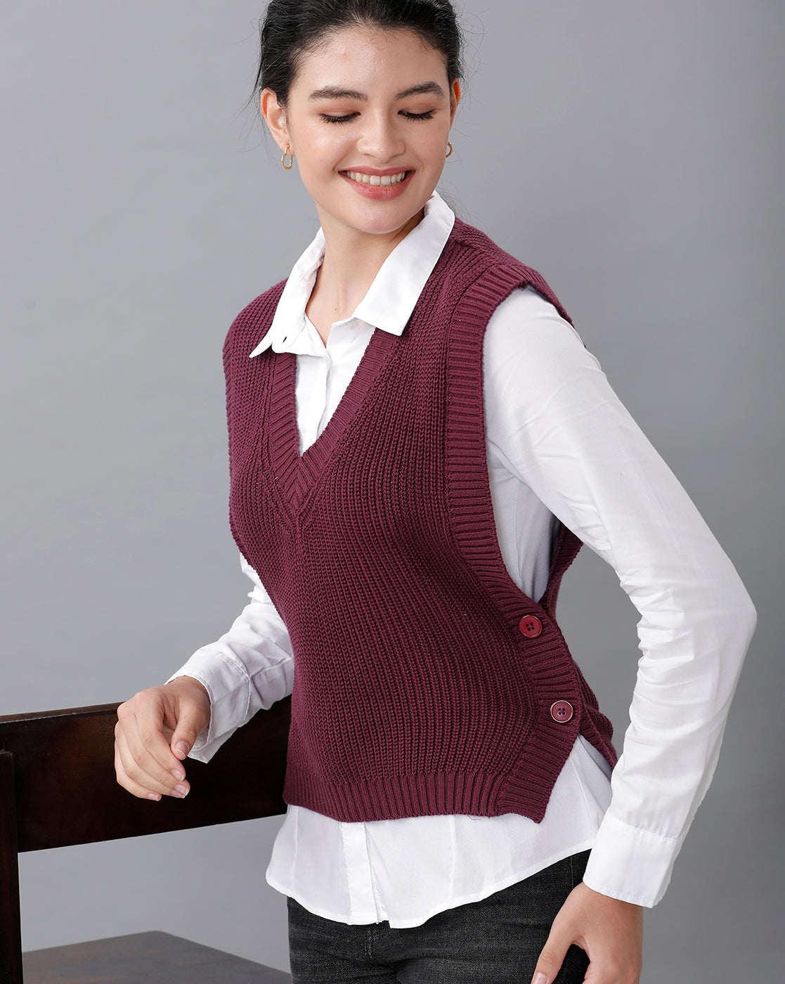 Identiti Women Solid Sweater Vest - Purple (S & M size 8) (L & XL size 12)