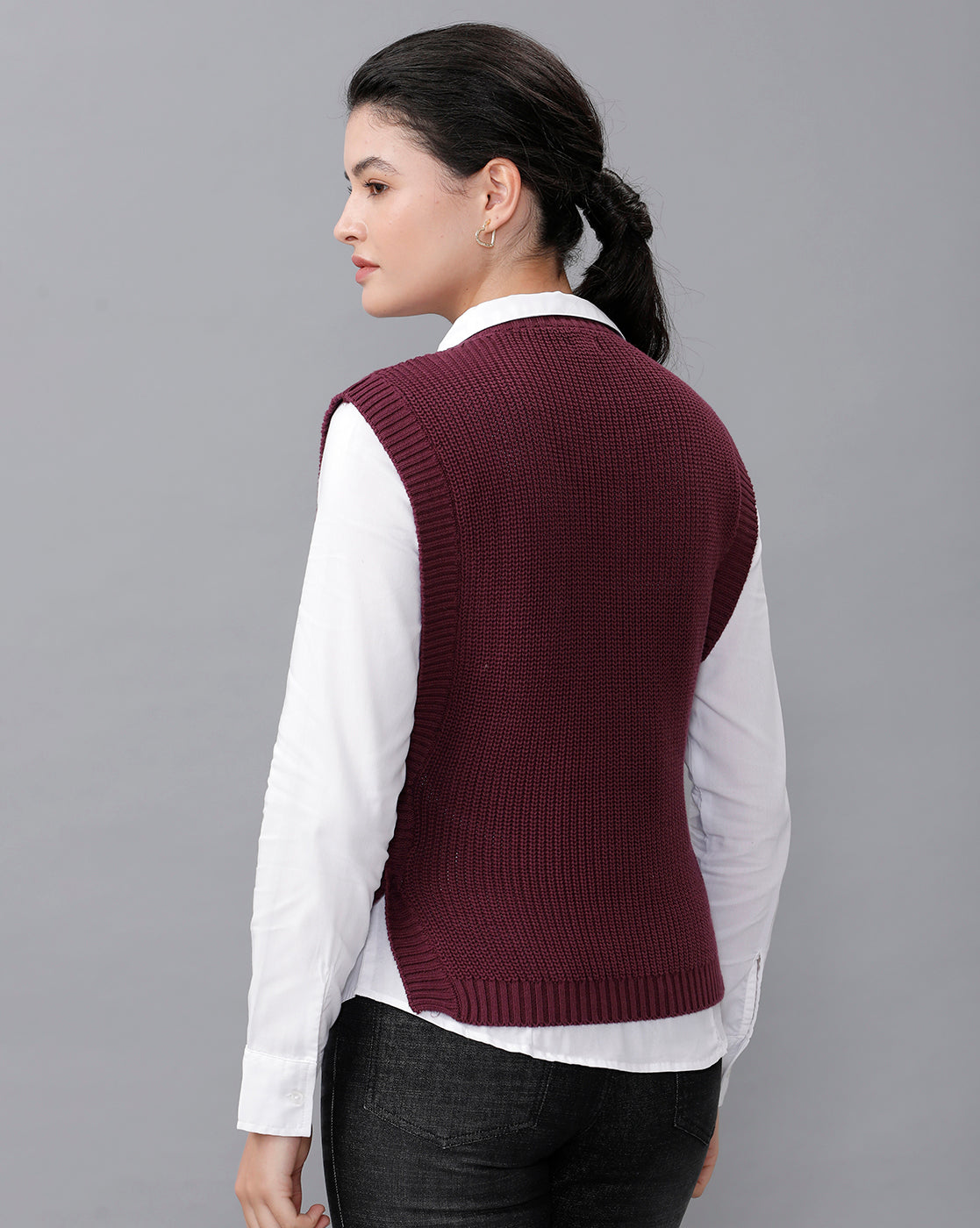 Identiti Women Solid Sweater Vest - Purple (S & M size 8) (L & XL size 12)