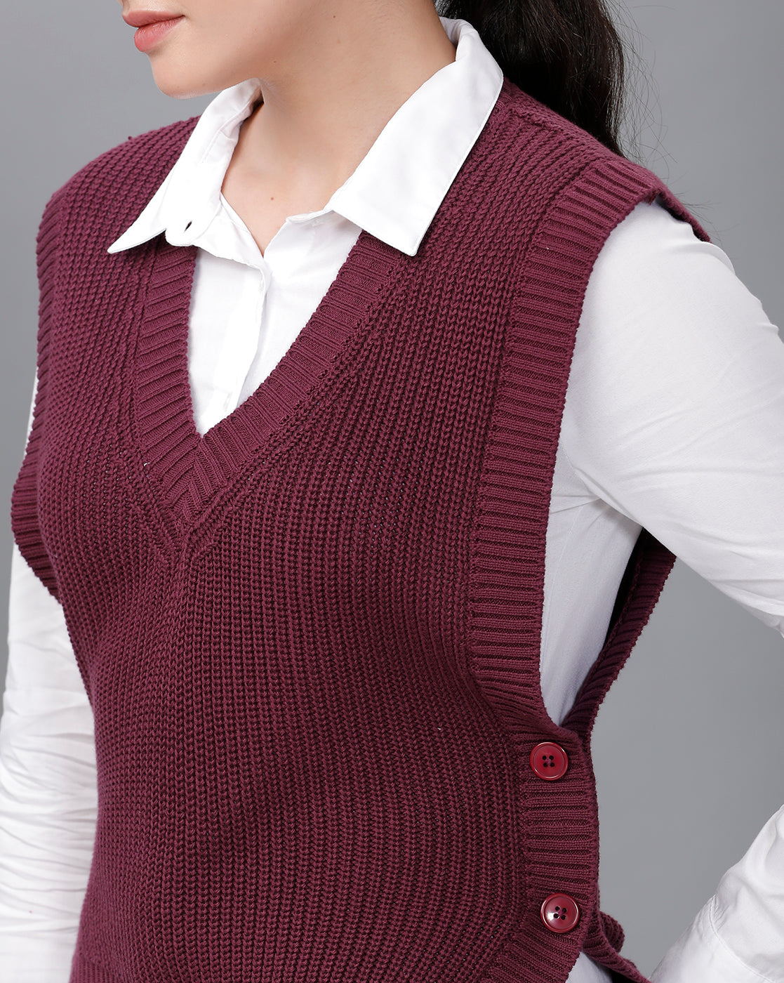 Identiti Women Solid Sweater Vest - Purple (S & M size 8) (L & XL size 12)