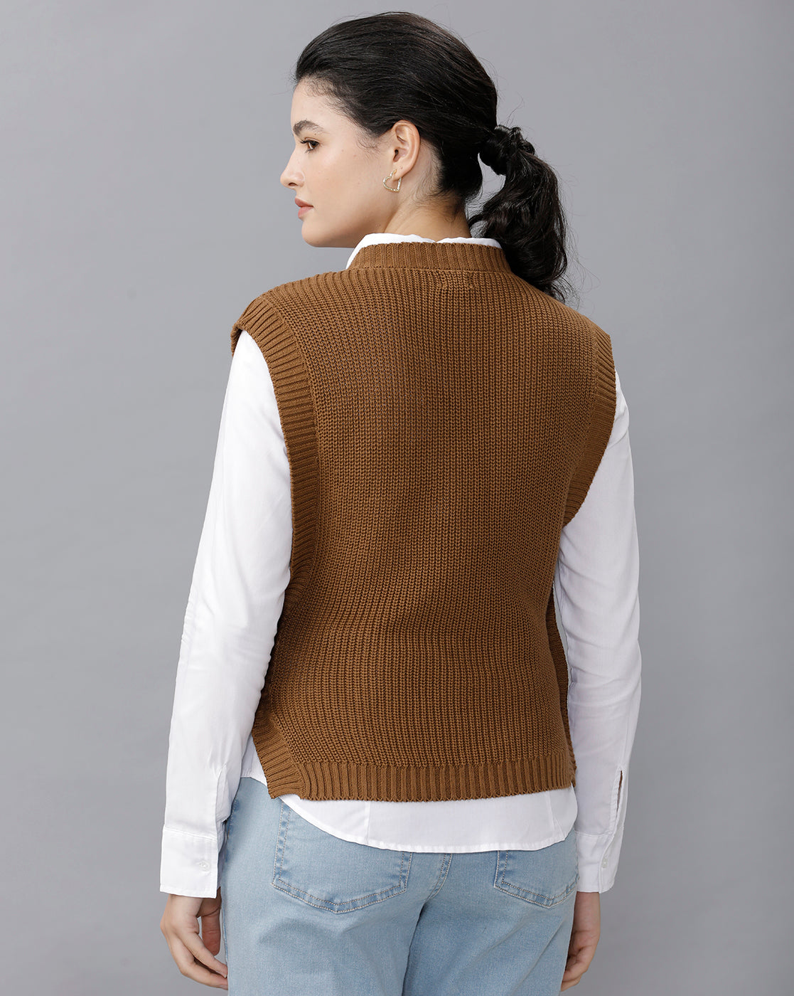 Identiti Women Solid Sweater Vest - Beige (S & M size 8) (L & XL size 12)