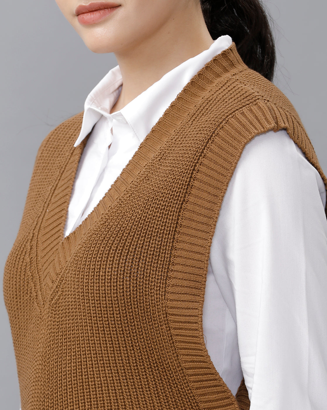 Identiti Women Solid Sweater Vest - Beige (S & M size 8) (L & XL size 12)