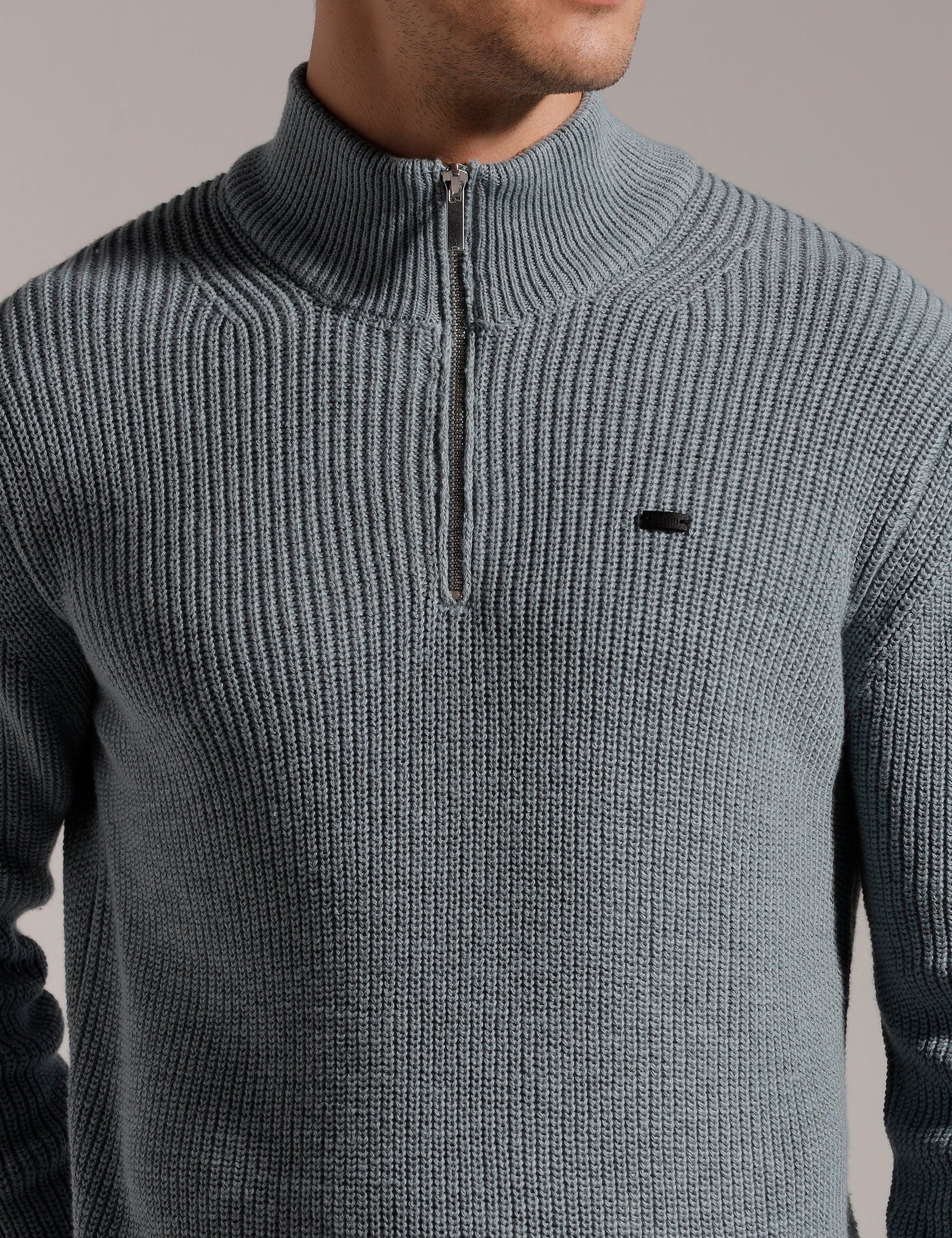 IDENTITI Men Half Zipper High Neck Pull Over