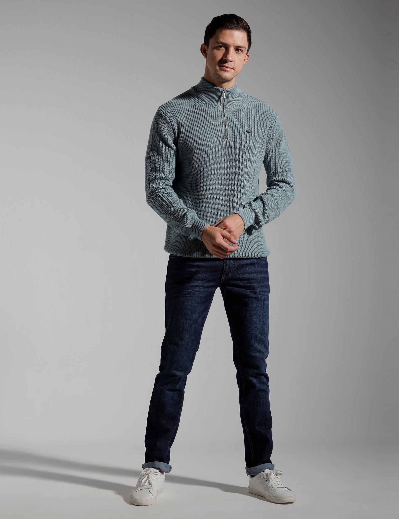 IDENTITI Men Half Zipper High Neck Pull Over