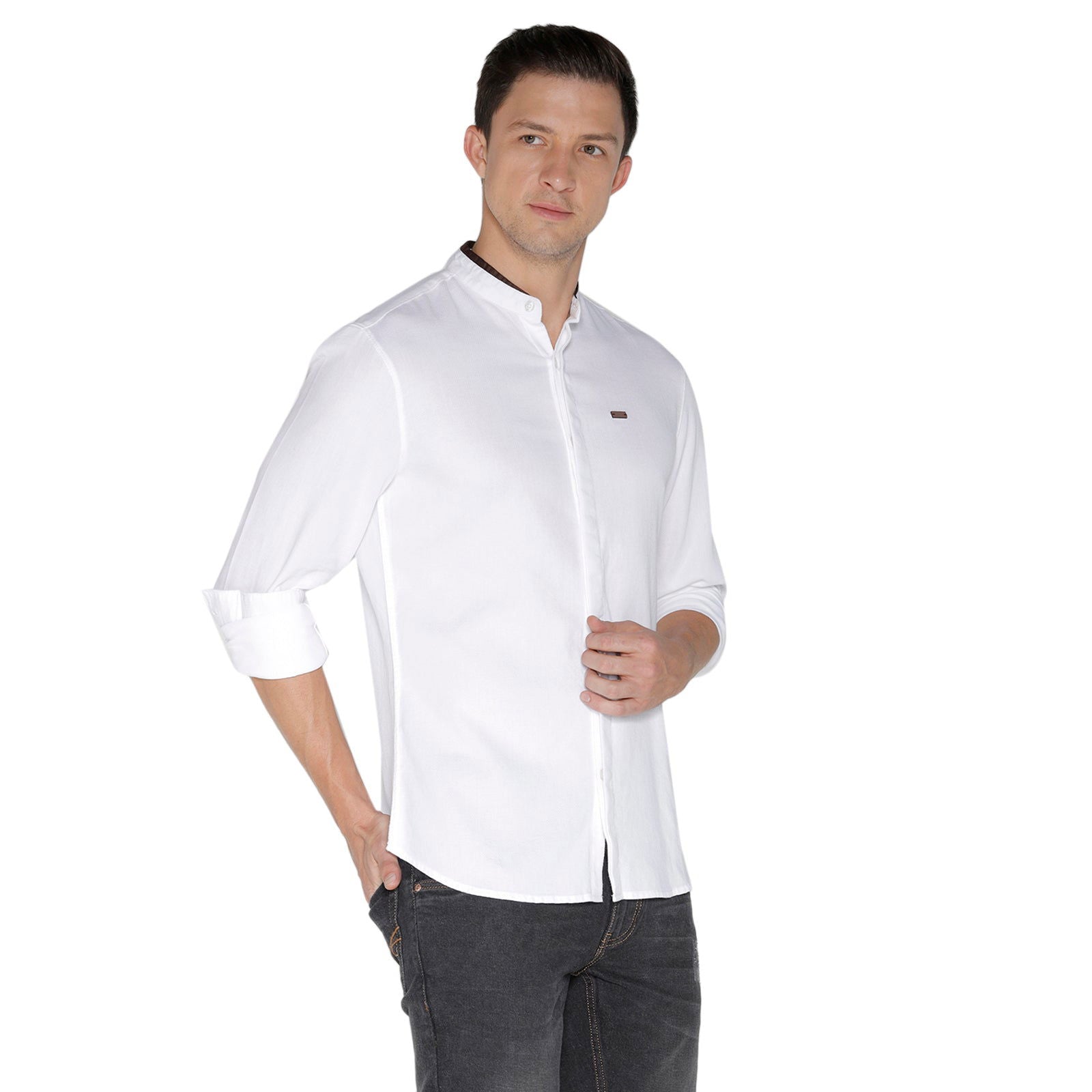 IDENTITI Men Slim Fit Mandarin Collar Solid Shirt