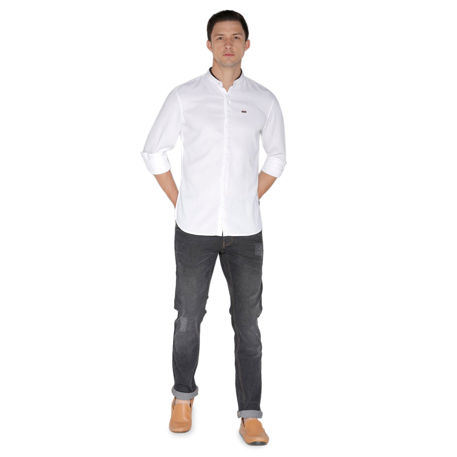 IDENTITI Men Slim Fit Mandarin Collar Solid Shirt