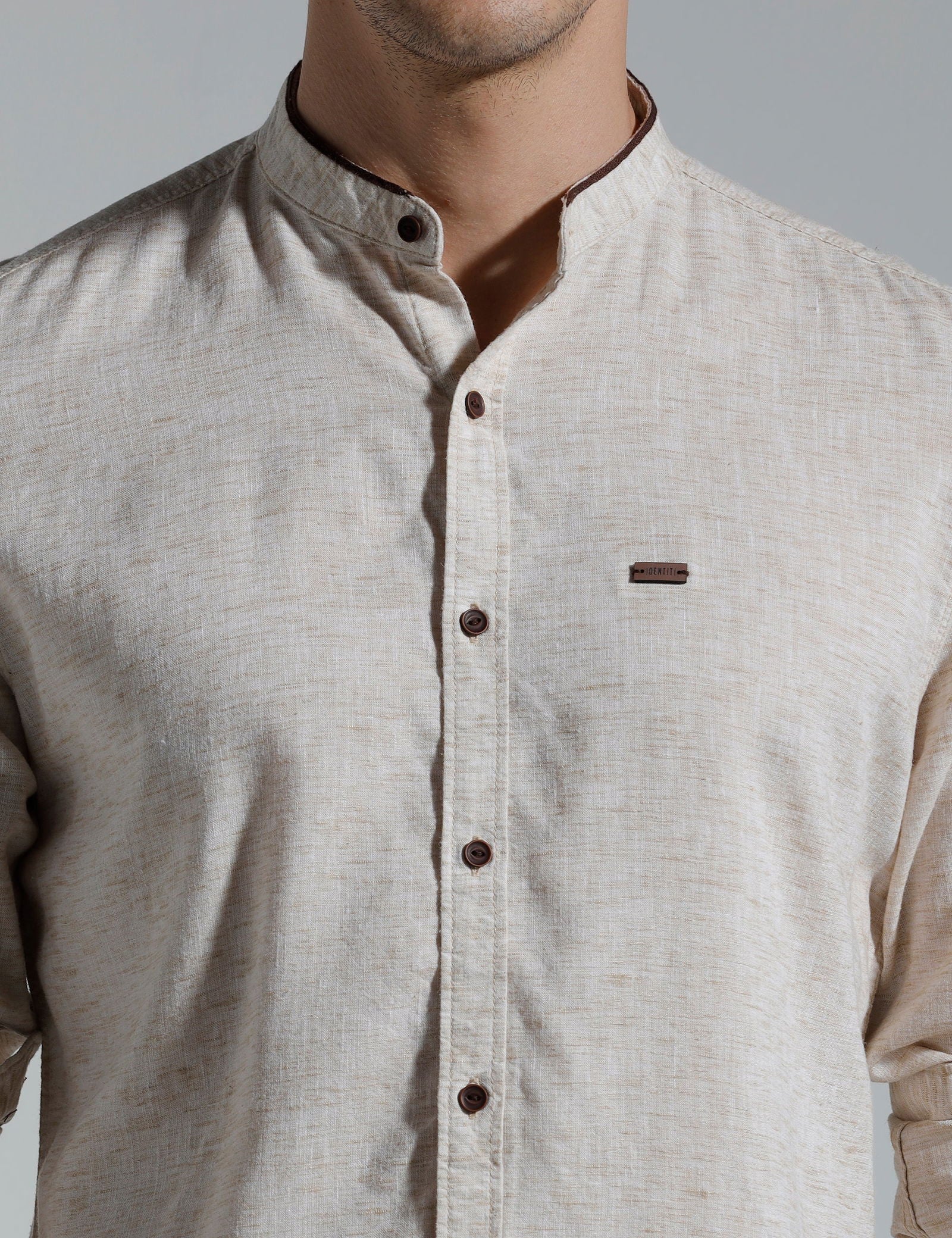 IDENTITI Men Slim Fit Mandarin Collar Solid Shirt