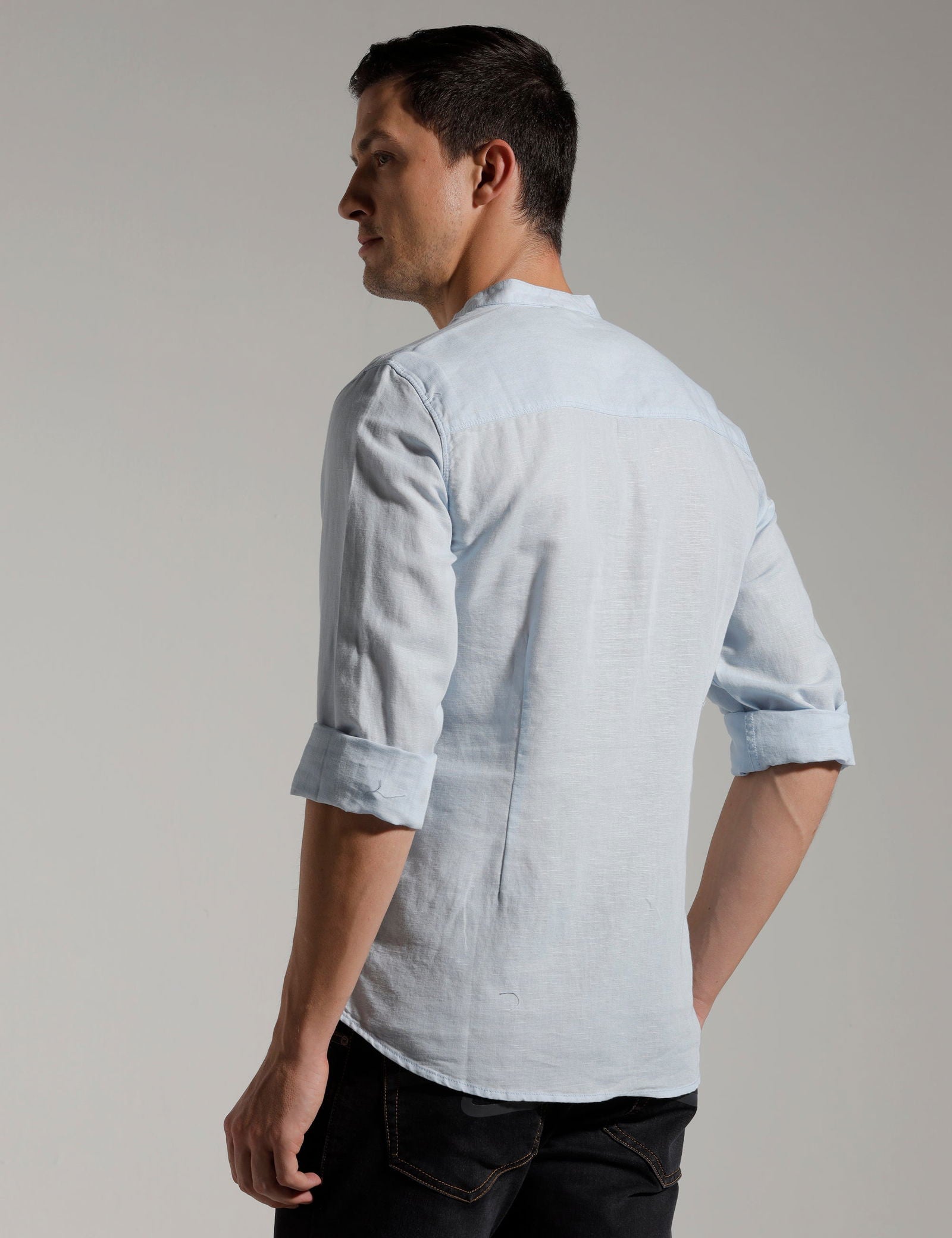 IDENTITI Men Slim Fit Mandarin Collar Solid Shirt