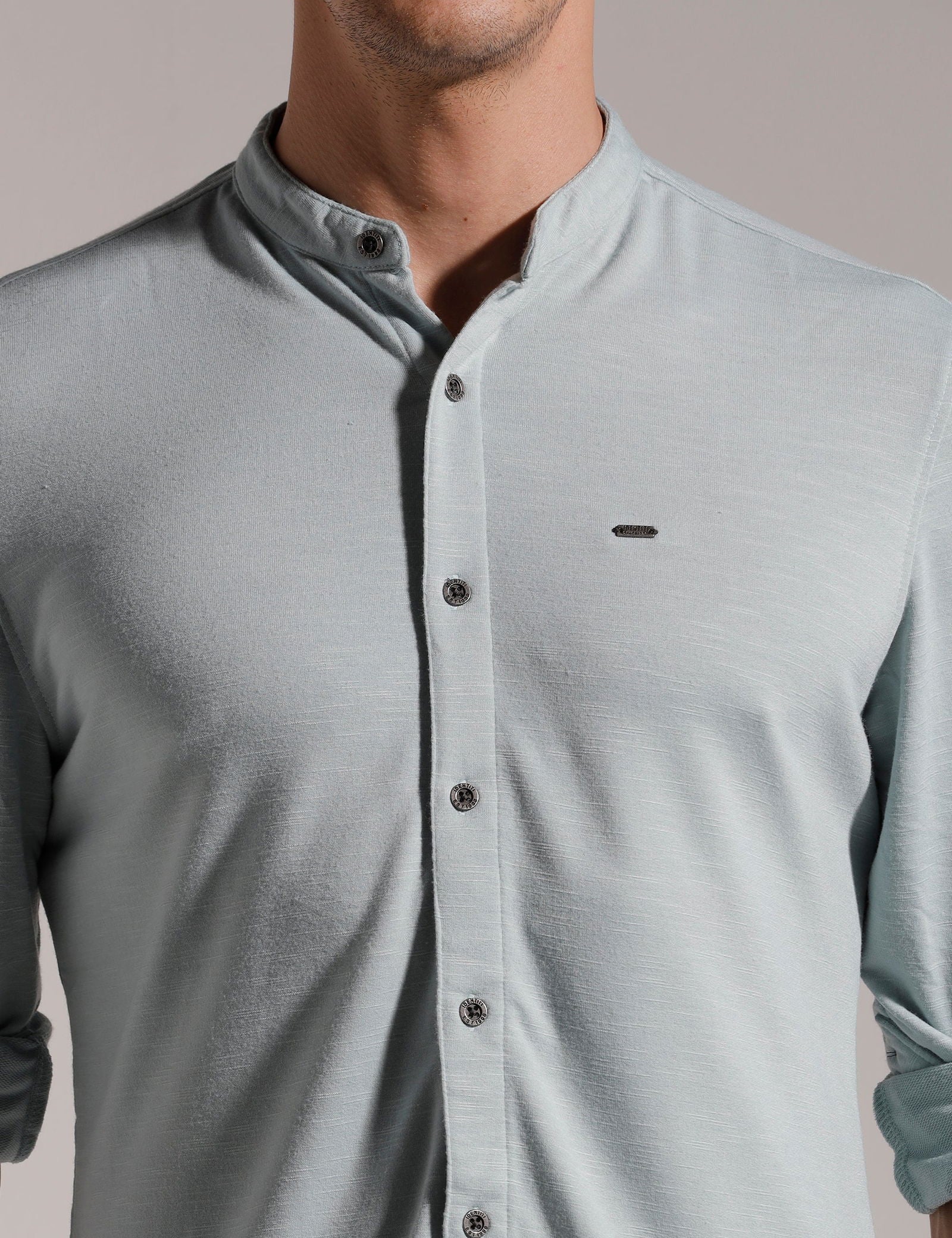IDENTITI Men Slim Fit Mandarin Collar Stripe Shirt