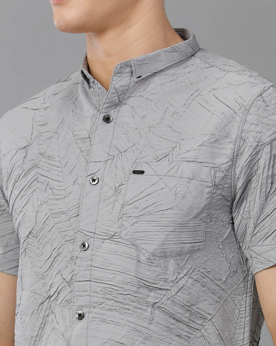 IDENTITI Men Slim Fit Short Collar Printed Shirt In Grey