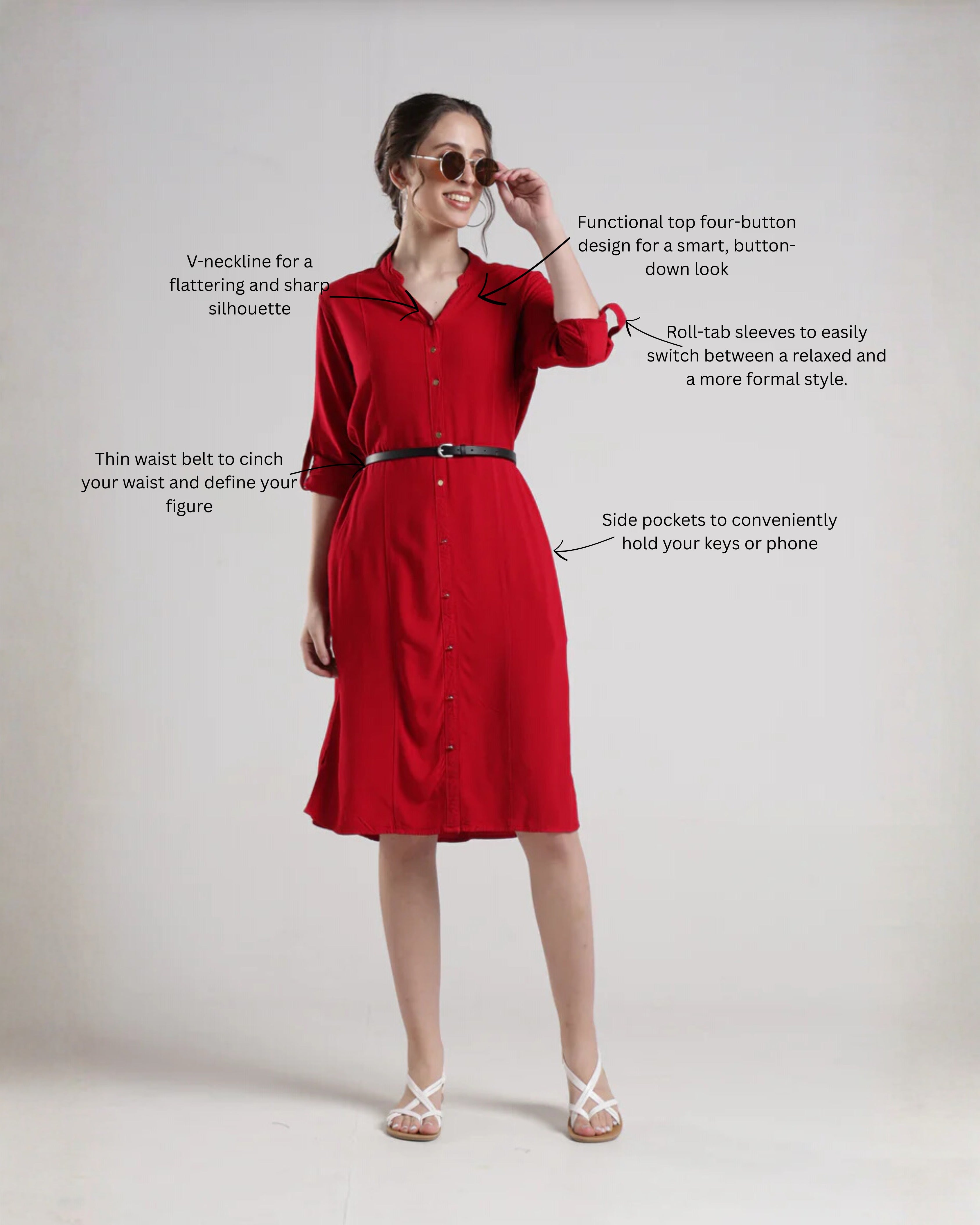 Identiti Women Indo Western Solid Dress - Red