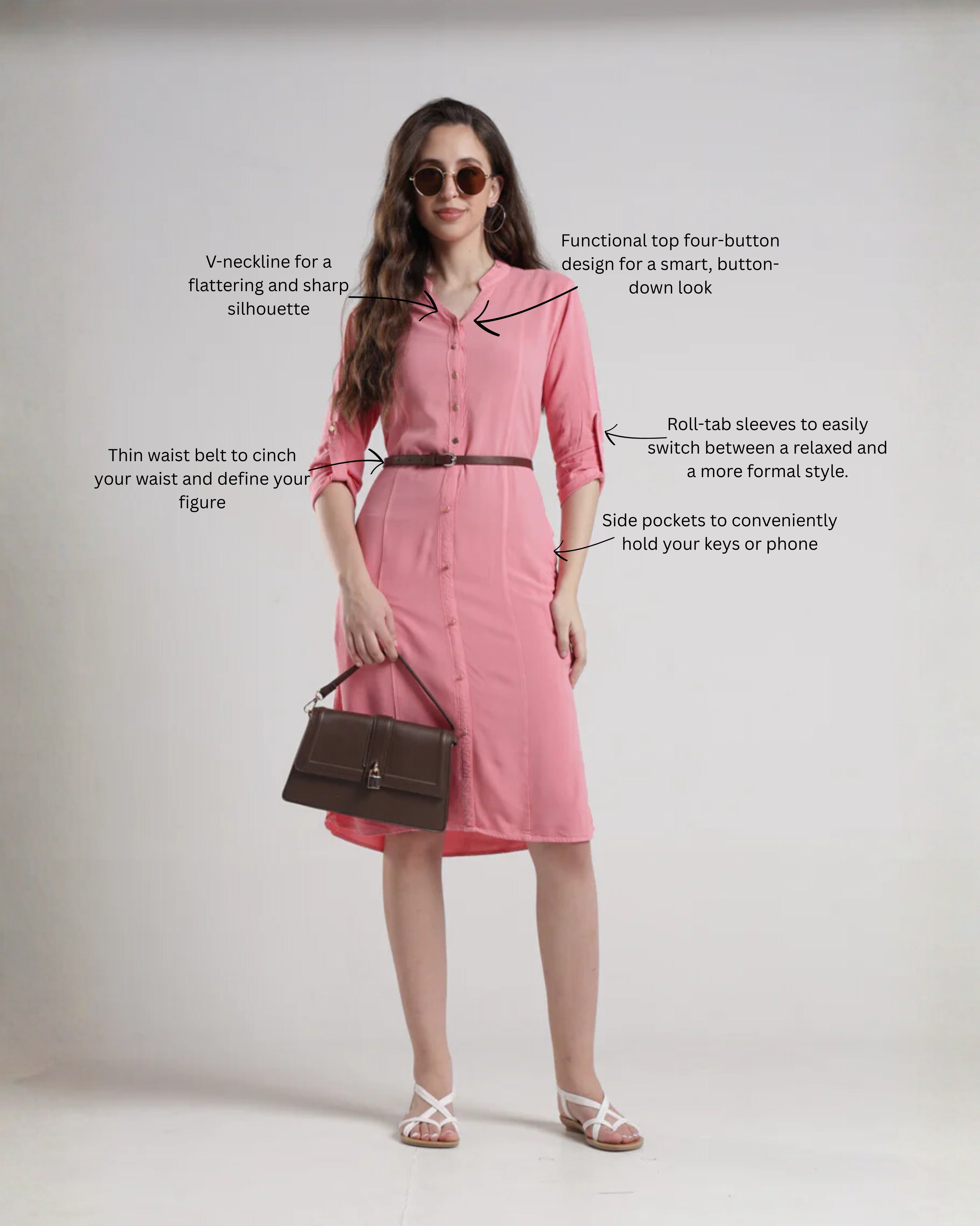 Identiti Women Indo Western Solid Dress - Dust rose