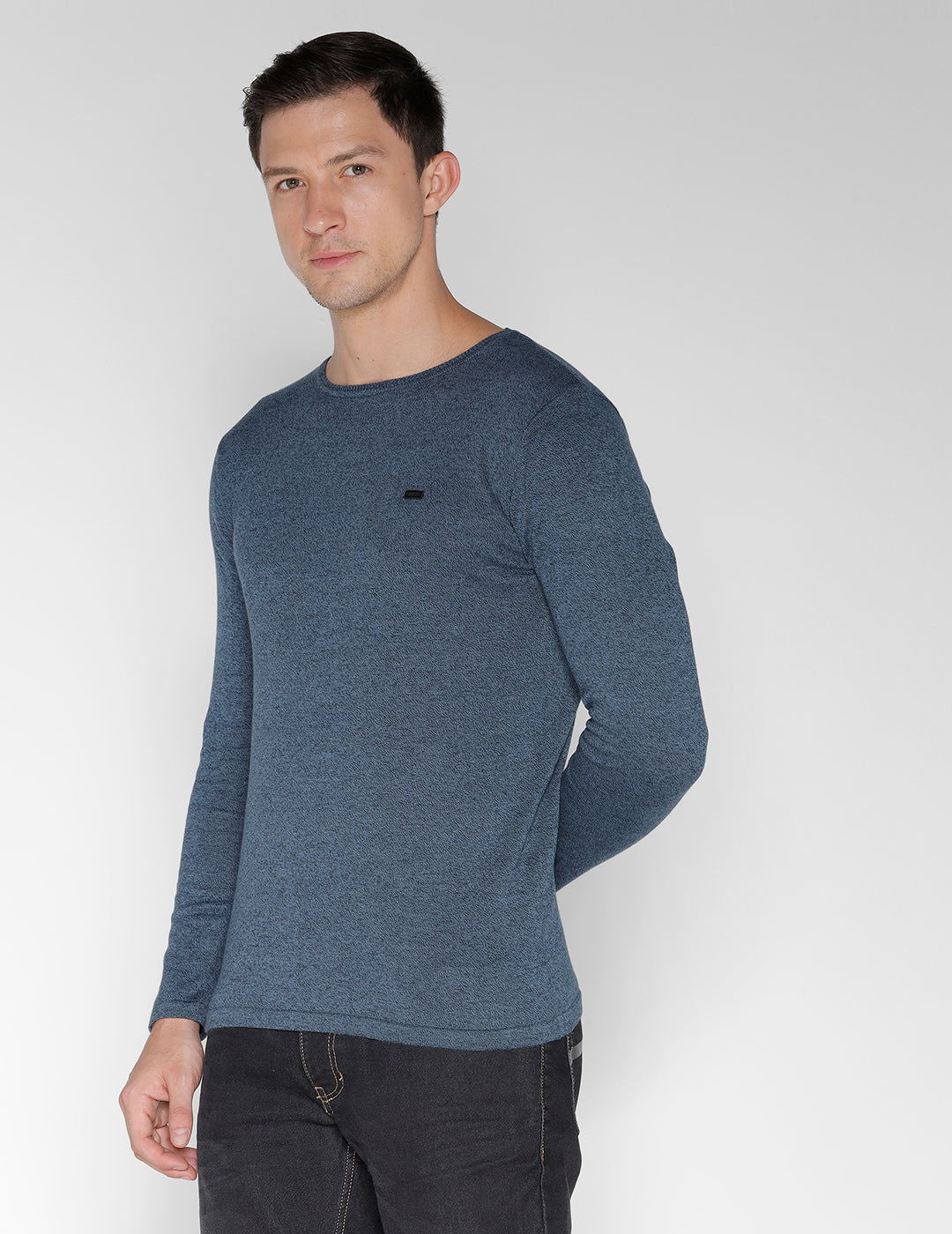 Identiti Full Sleeve Solid Slim Fit Cotton Casual Round Neck T-Shirt For Men