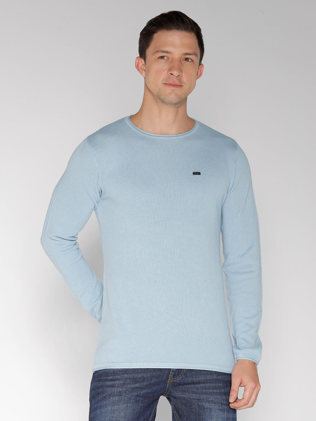 Identiti Full Sleeve Solid Slim Fit Cotton Casual Round Neck T-Shirt For Men