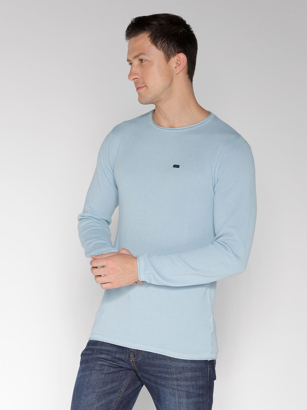 Identiti Full Sleeve Solid Slim Fit Cotton Casual Round Neck T-Shirt For Men