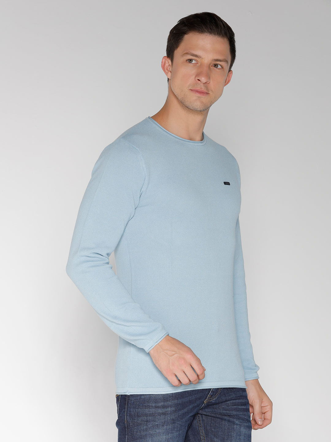 Identiti Full Sleeve Solid Slim Fit Cotton Casual Round Neck T-Shirt For Men