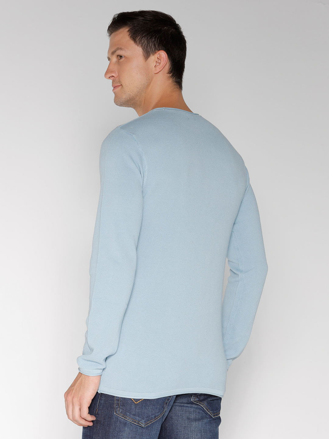 Identiti Full Sleeve Solid Slim Fit Cotton Casual Round Neck T-Shirt For Men