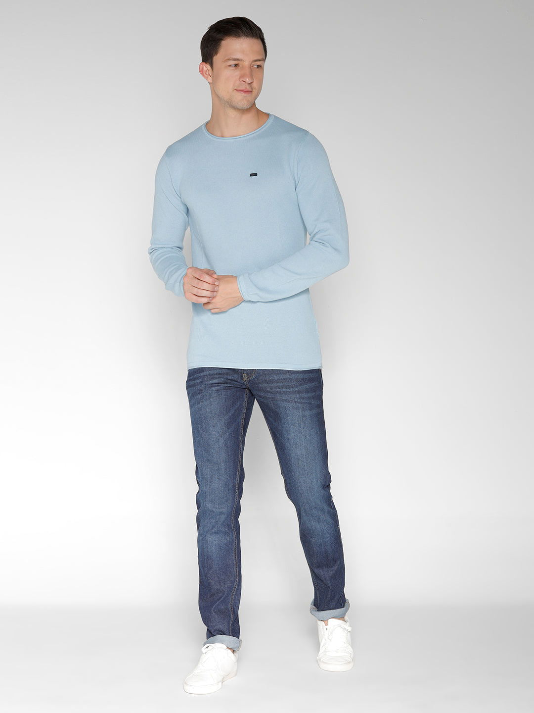 Identiti Full Sleeve Solid Slim Fit Cotton Casual Round Neck T-Shirt For Men