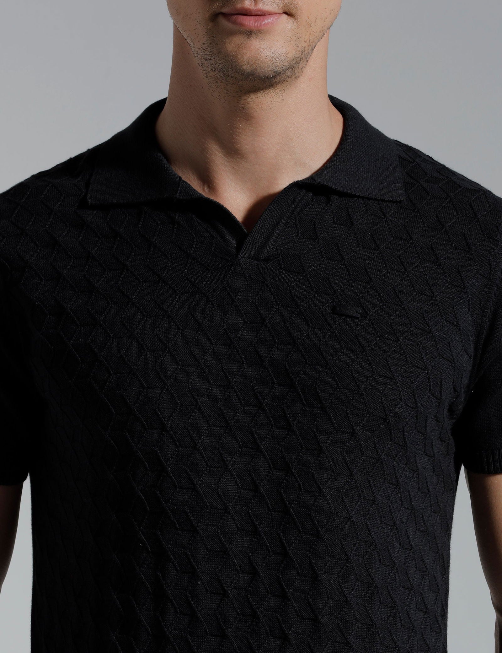 Identiti Half Sleeve Jacquard Slim Fit Cotton Casual Polo T-Shirt For Men