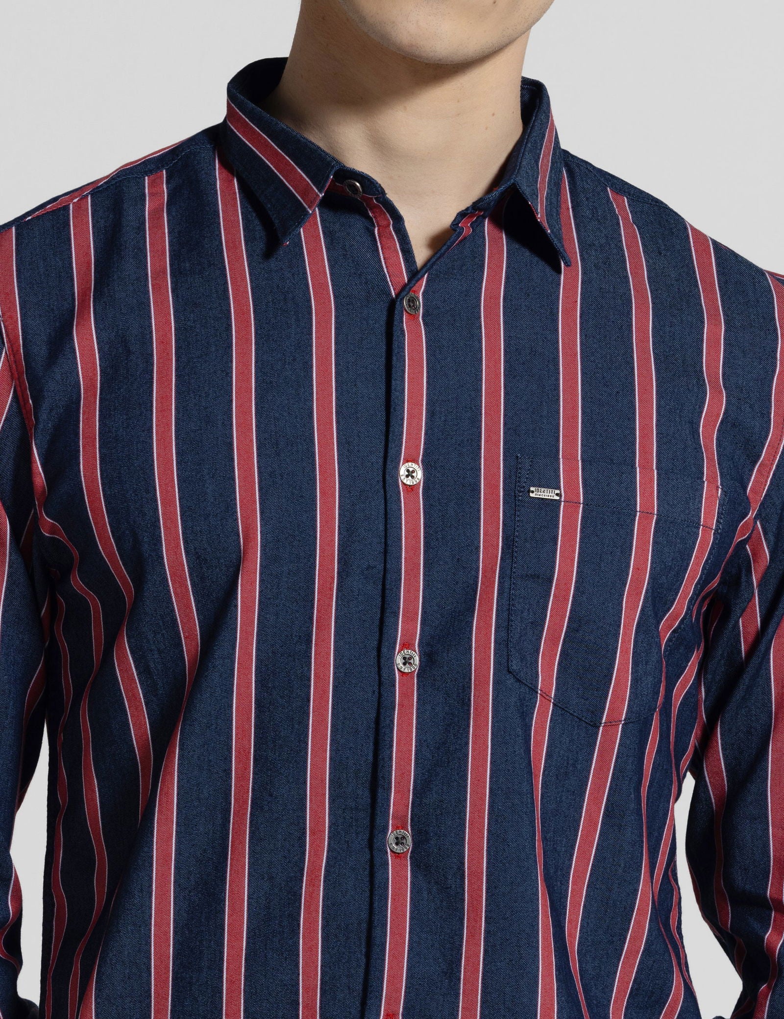 Identiti Men Collared Stripe Shirt With Pocket