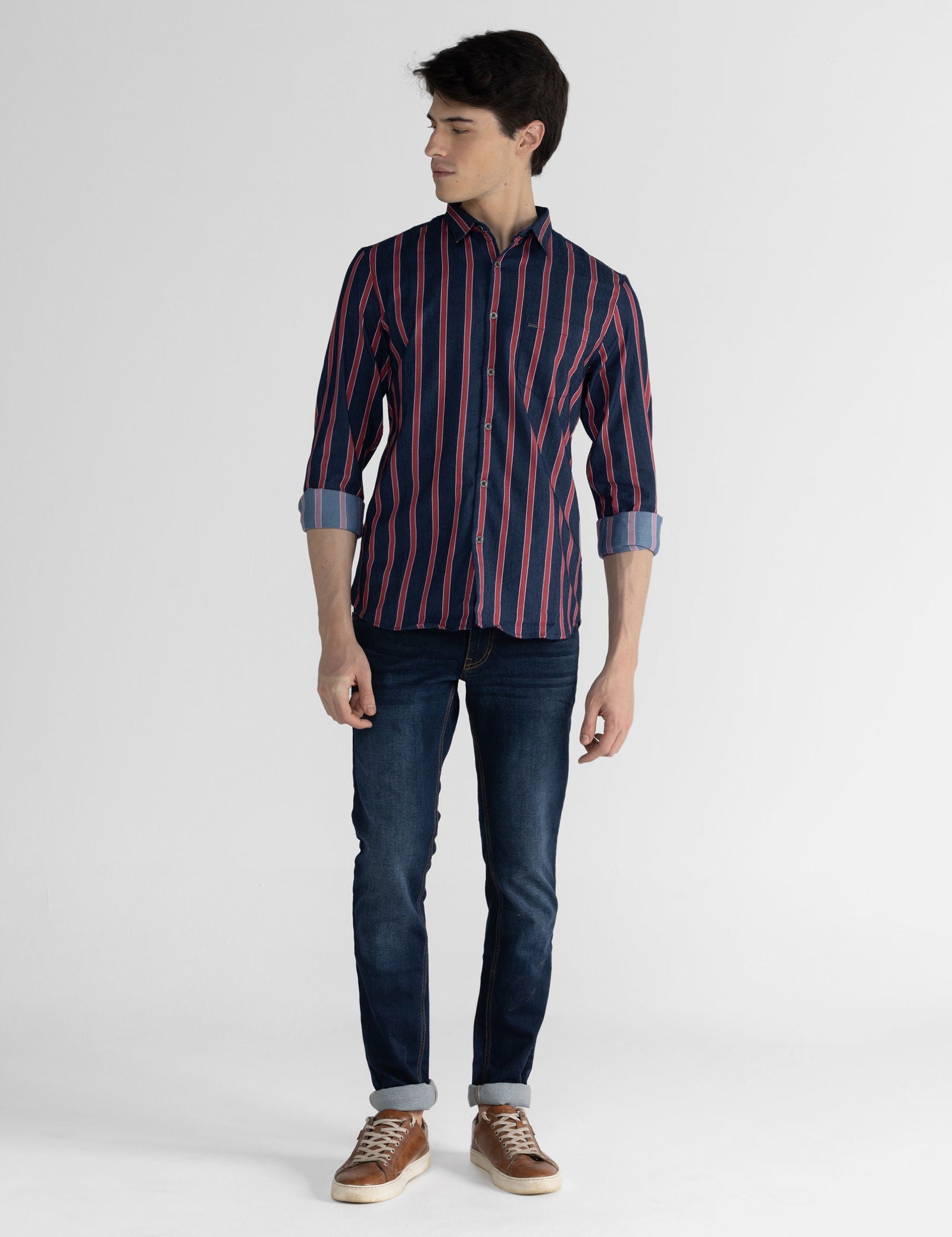 Identiti Men Collared Stripe Shirt With Pocket