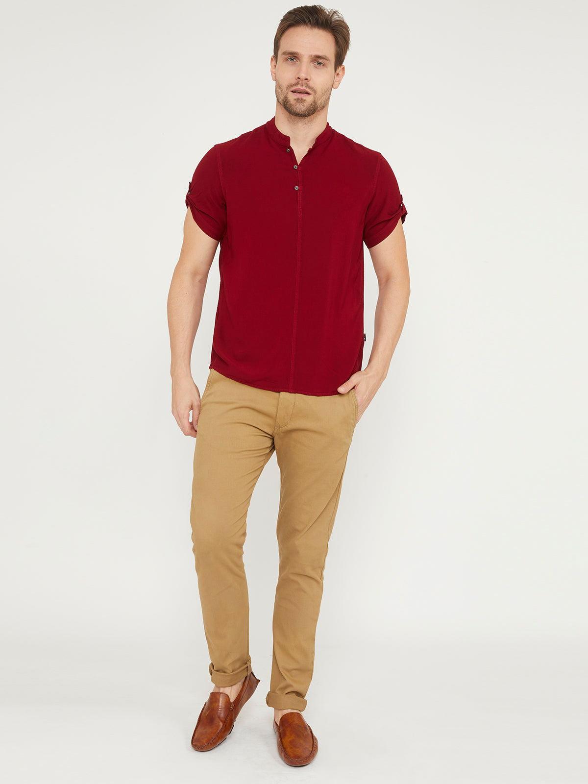 Identiti Men Half Placket Mandarin Collar Shirt/Kurta