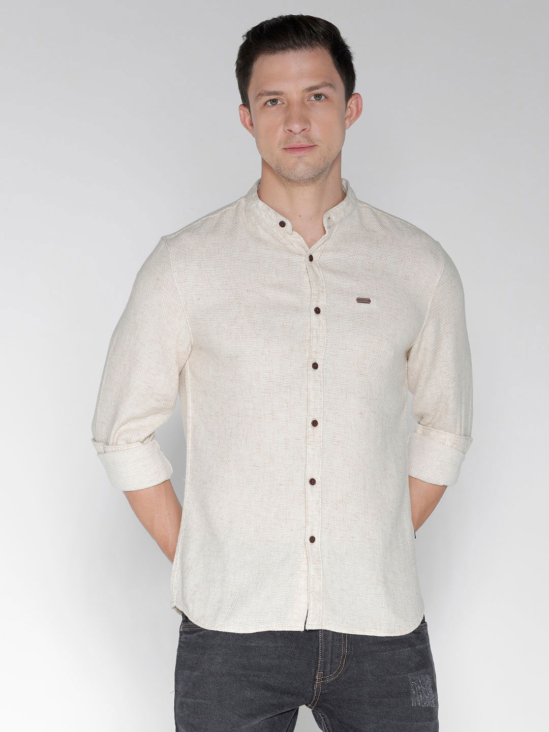 Identiti Men Mandarin Collar Shirt