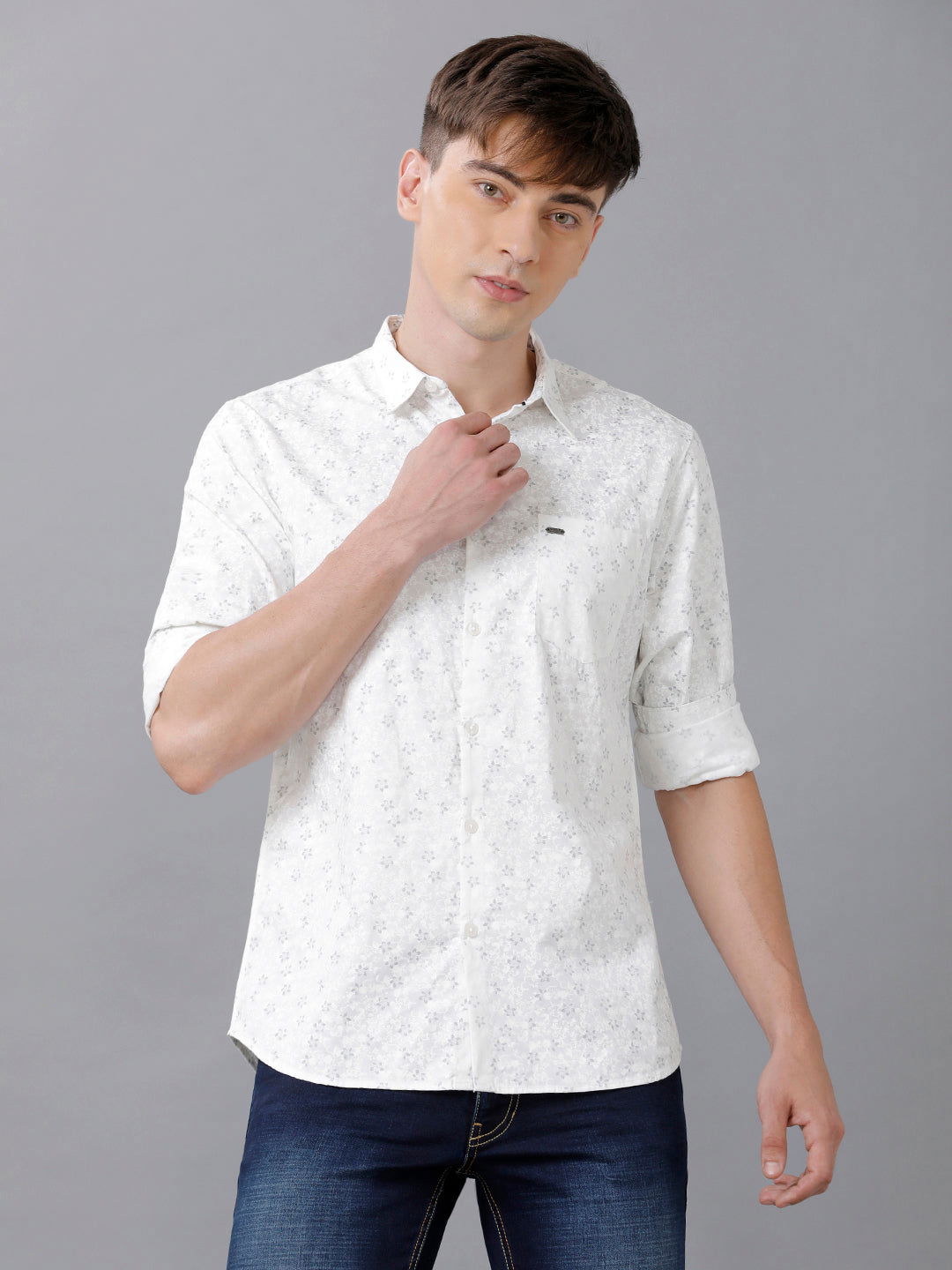 Identiti Men Slim Fit Satin Printed Shirt