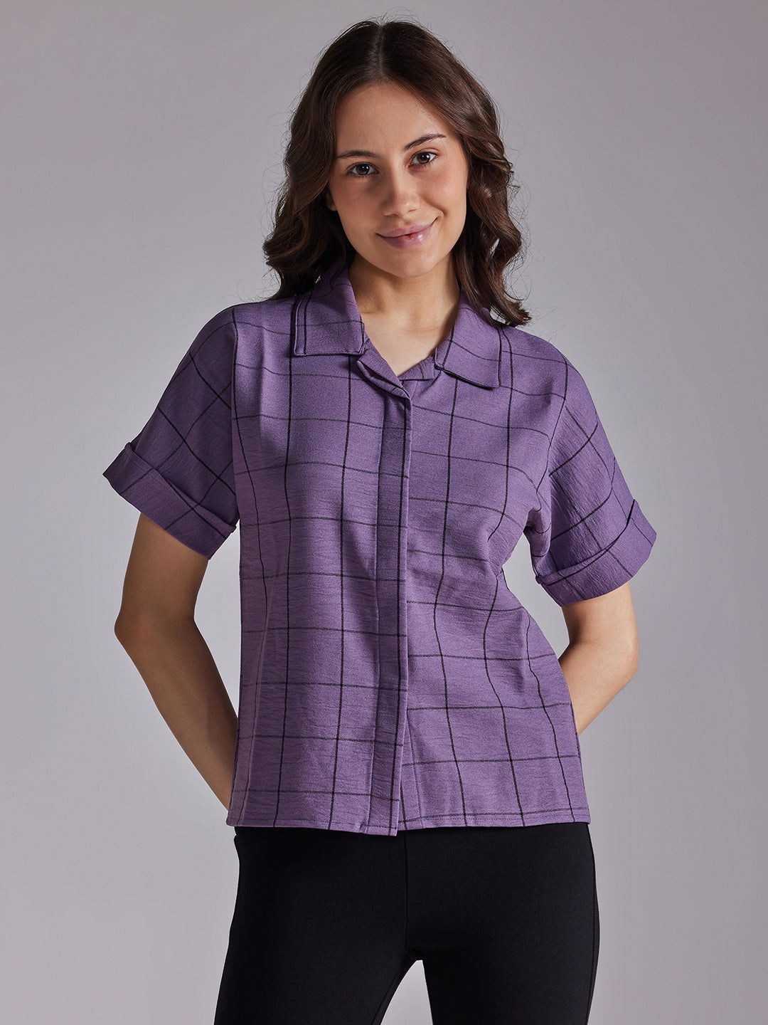 Identiti Women Checkered Casual Shirt - Purple.