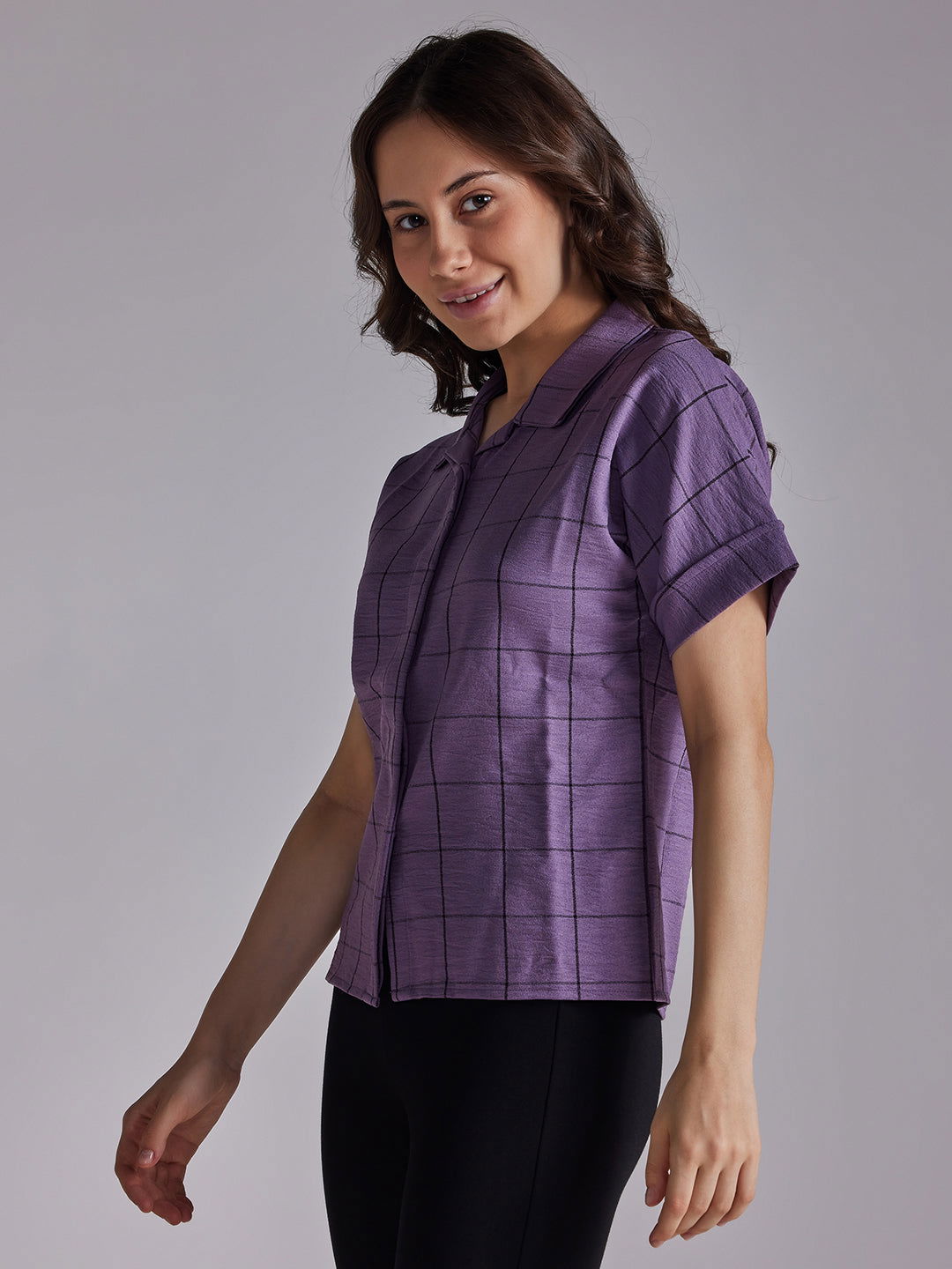 Identiti Women Checkered Casual Shirt - Purple.