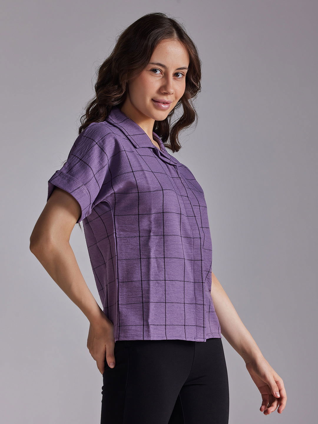 Identiti Women Checkered Casual Shirt - Purple.