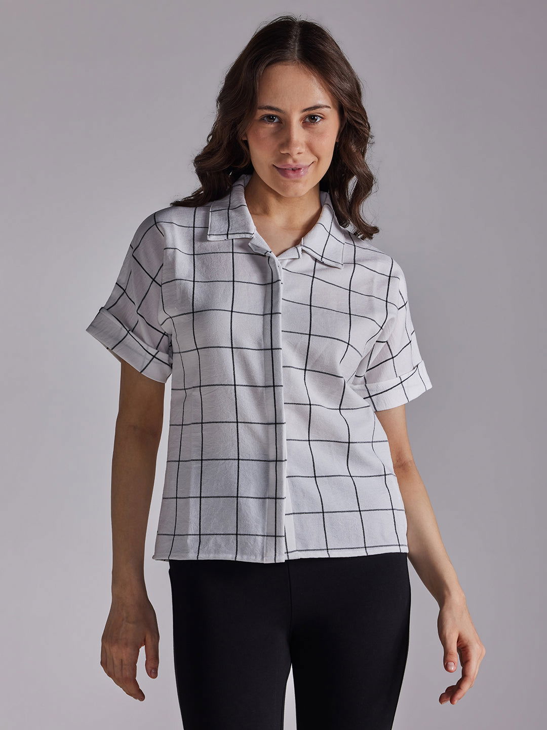 Identiti Women Checkered Casual Shirt - White.