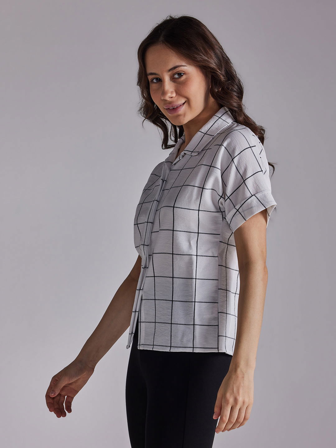 Identiti Women Checkered Casual Shirt - White.