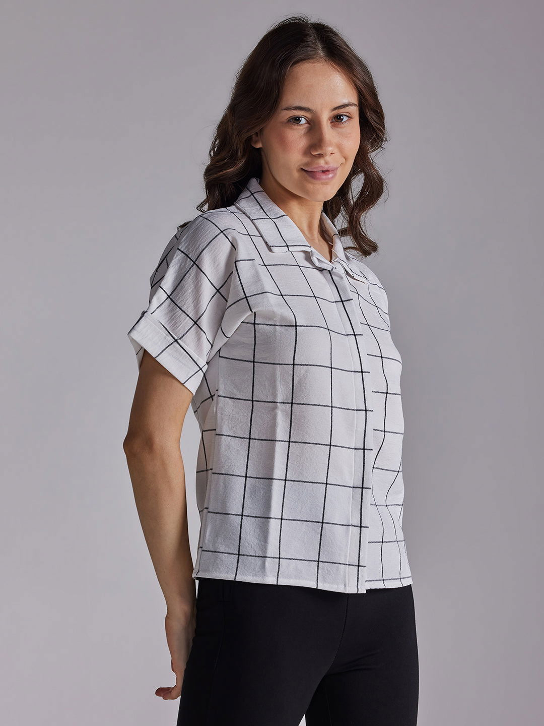 Identiti Women Checkered Casual Shirt - White.